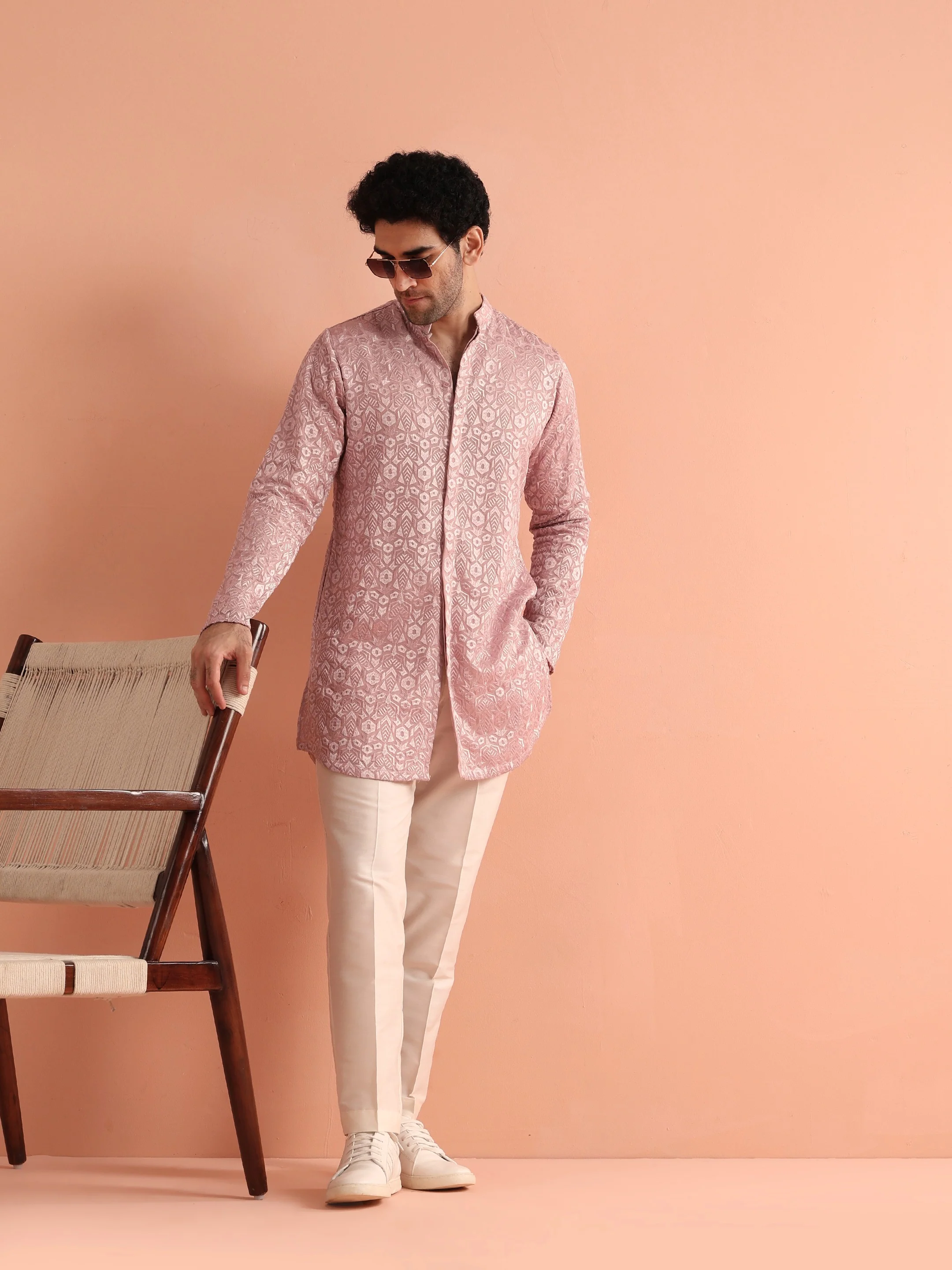 Pink Jacquard Silk Blend Mid Kurta - Image 6