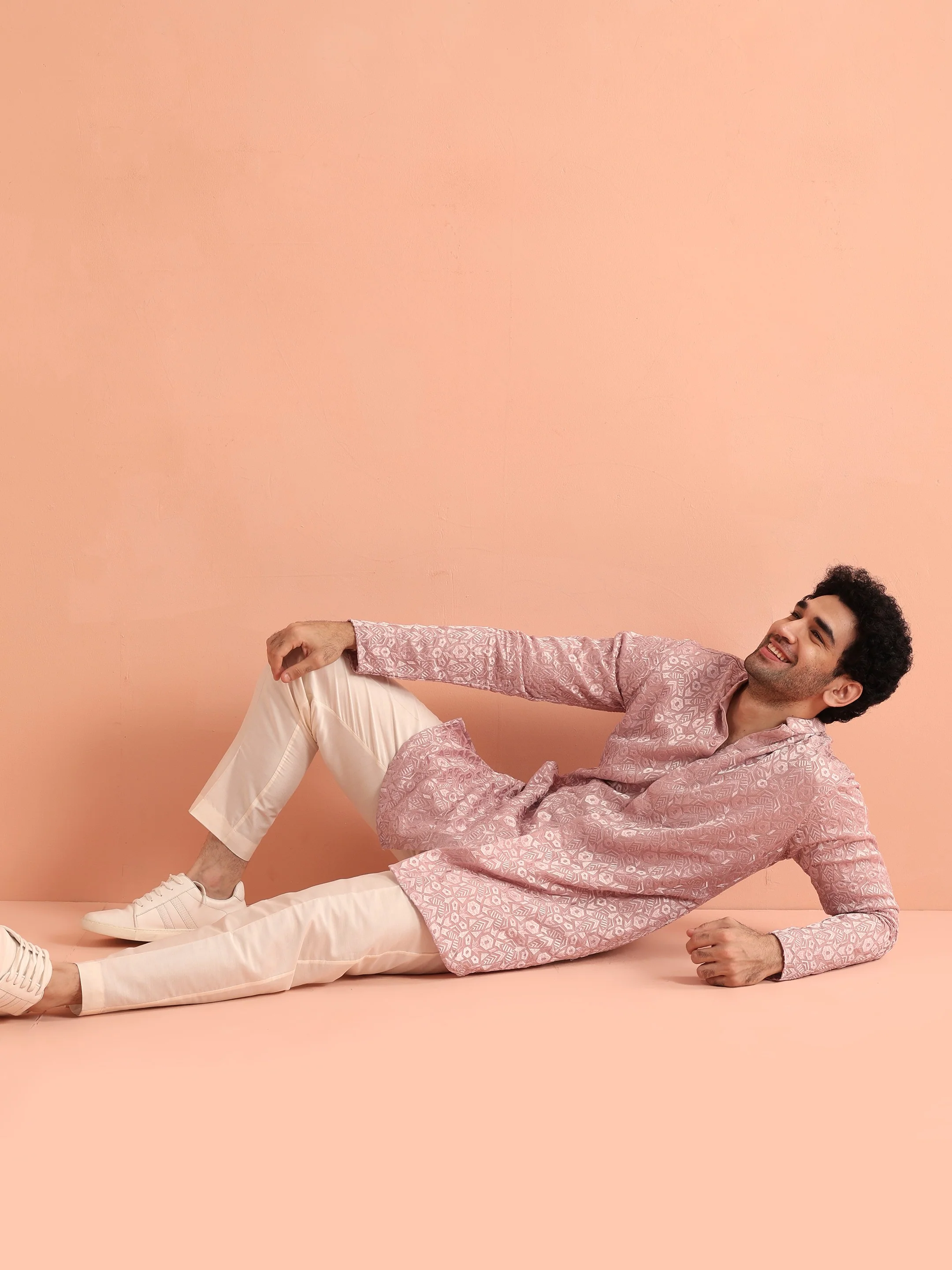 Pink Jacquard Silk Blend Mid Kurta - Image 8
