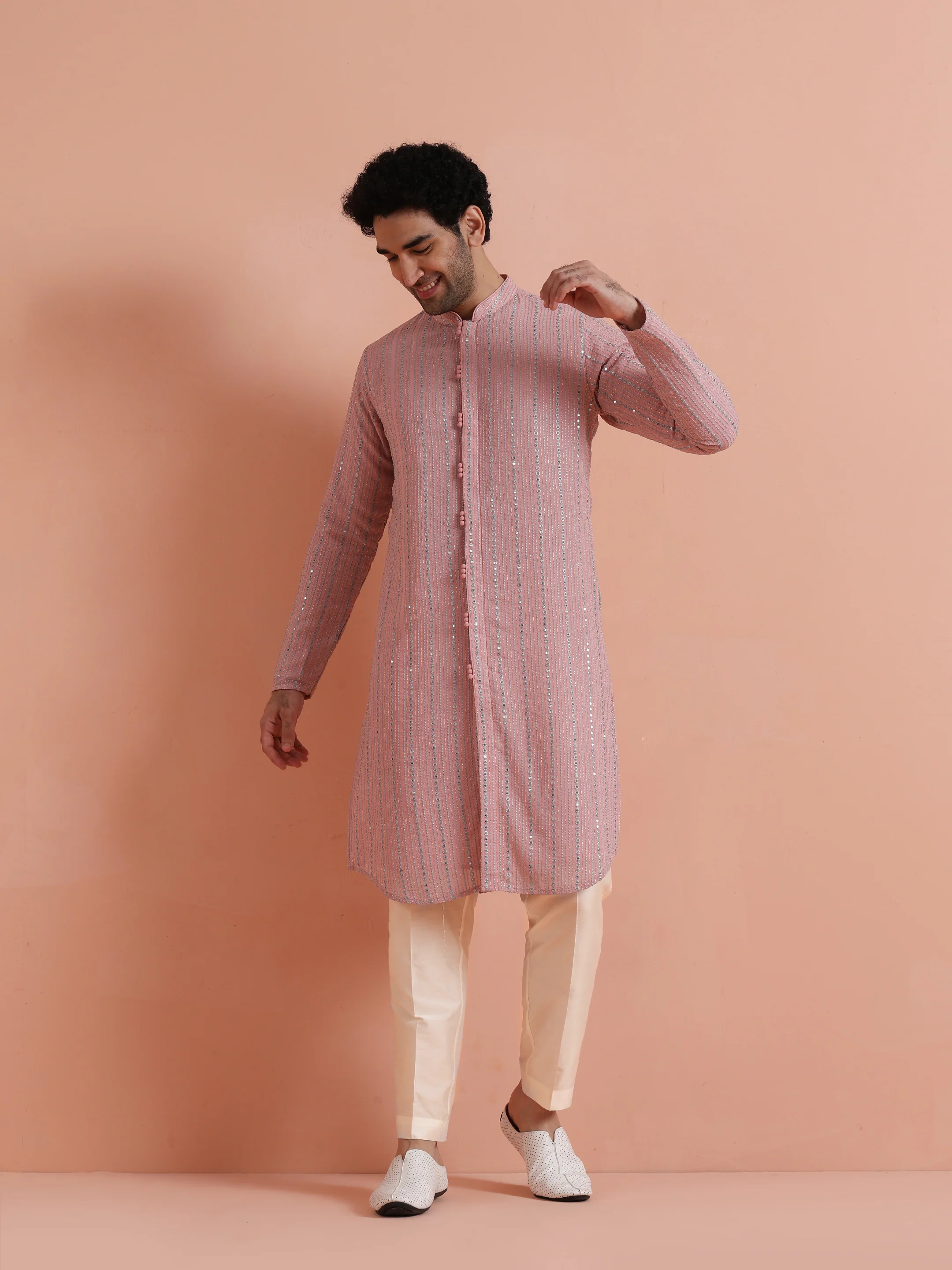 Pink Kurta with Subtle Embellishments - Image 10