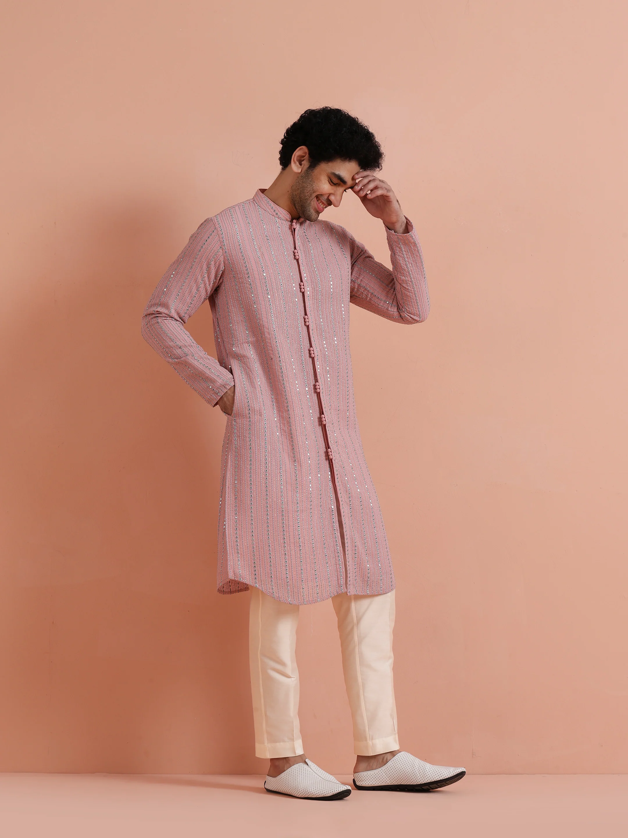 Pink Kurta with Subtle Embellishments - Image 3