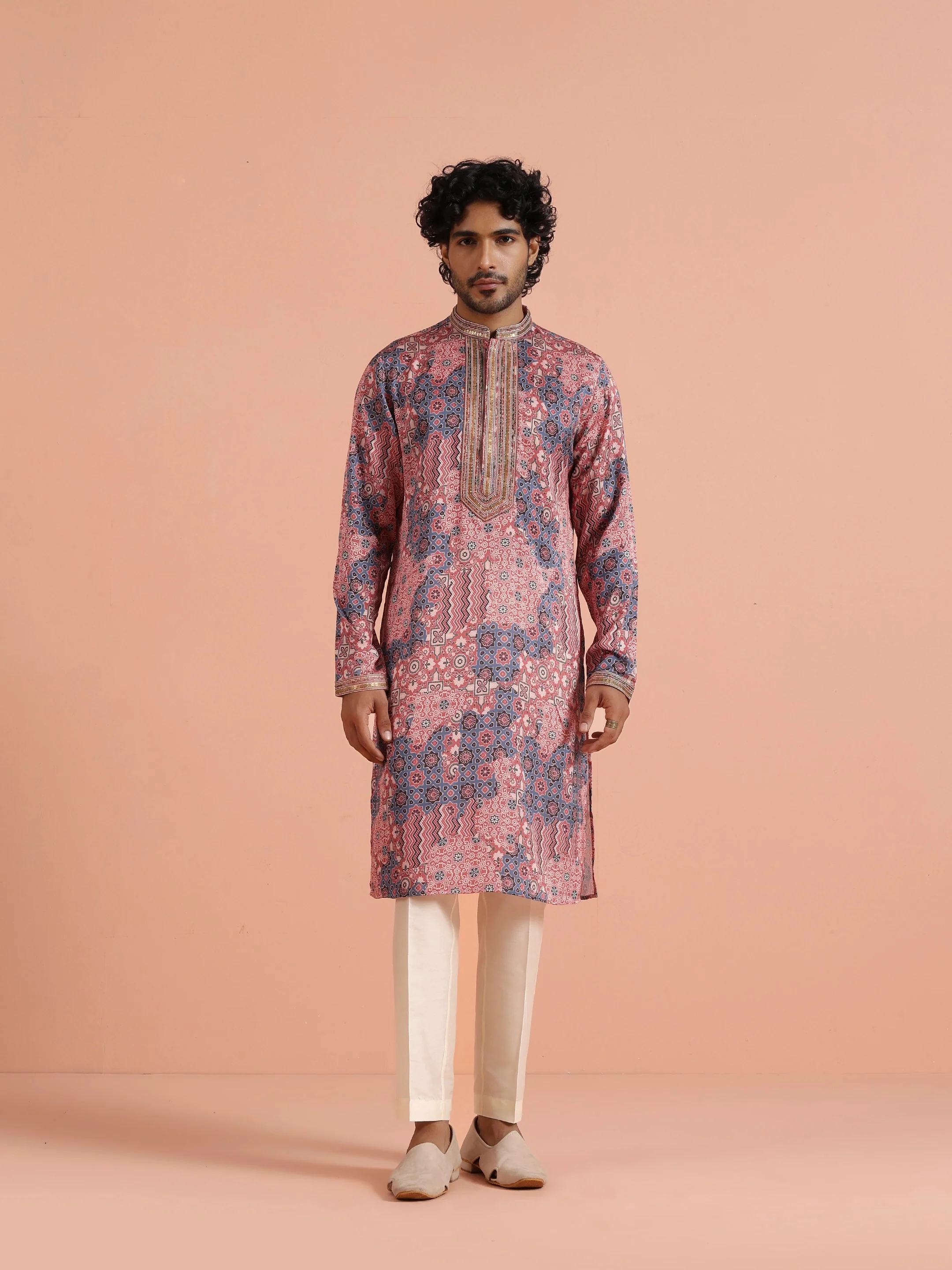 Pink Navy Printed Kurta Trouser - Image 11