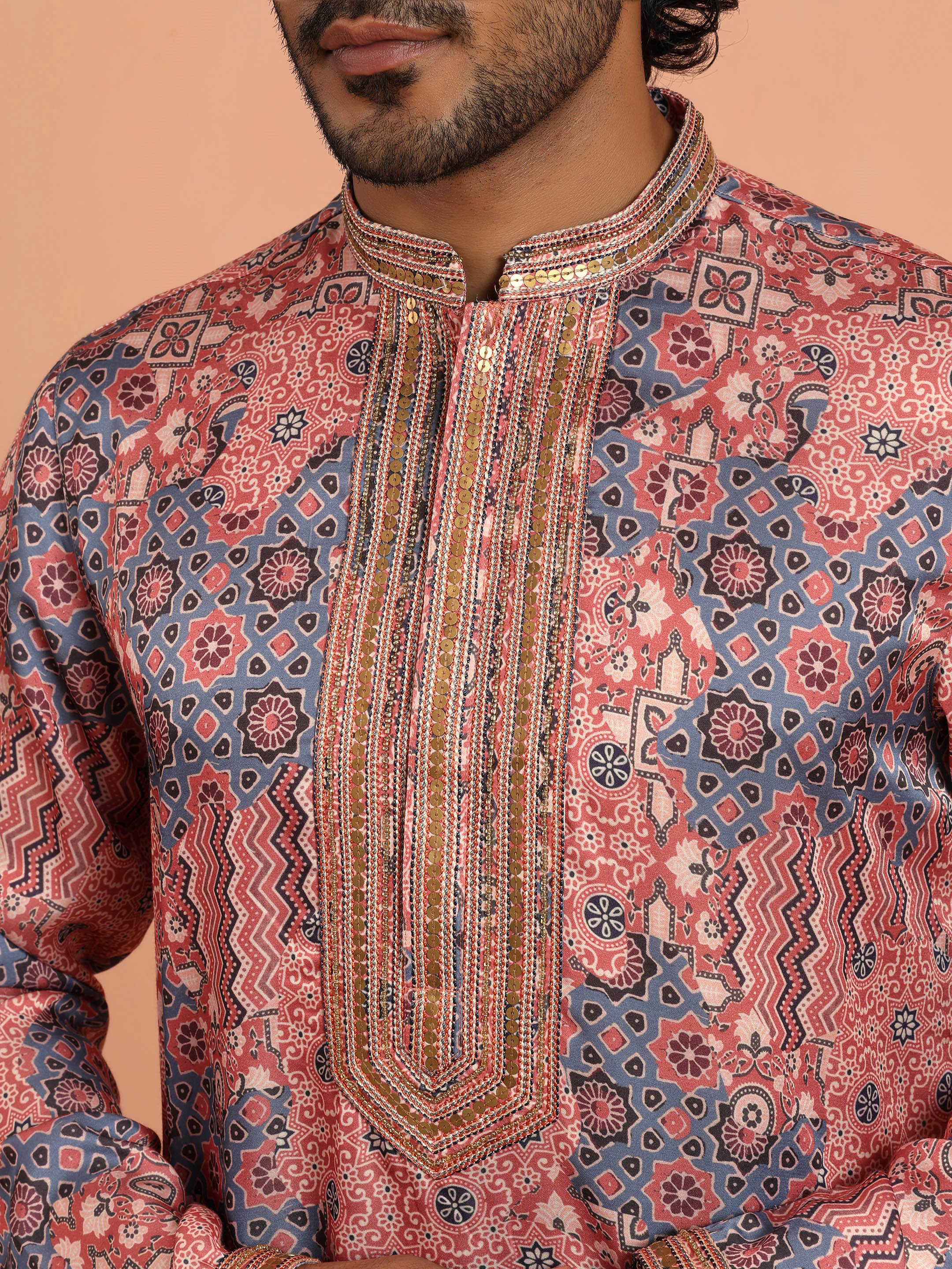 Pink Navy Printed Kurta Trouser - Image 6