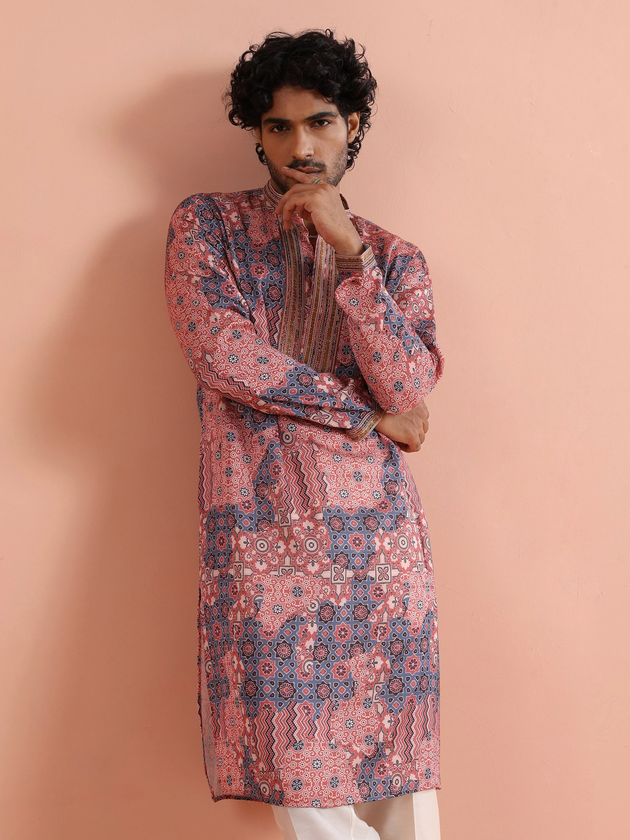 Pink Navy Printed Kurta Trouser - Image 7