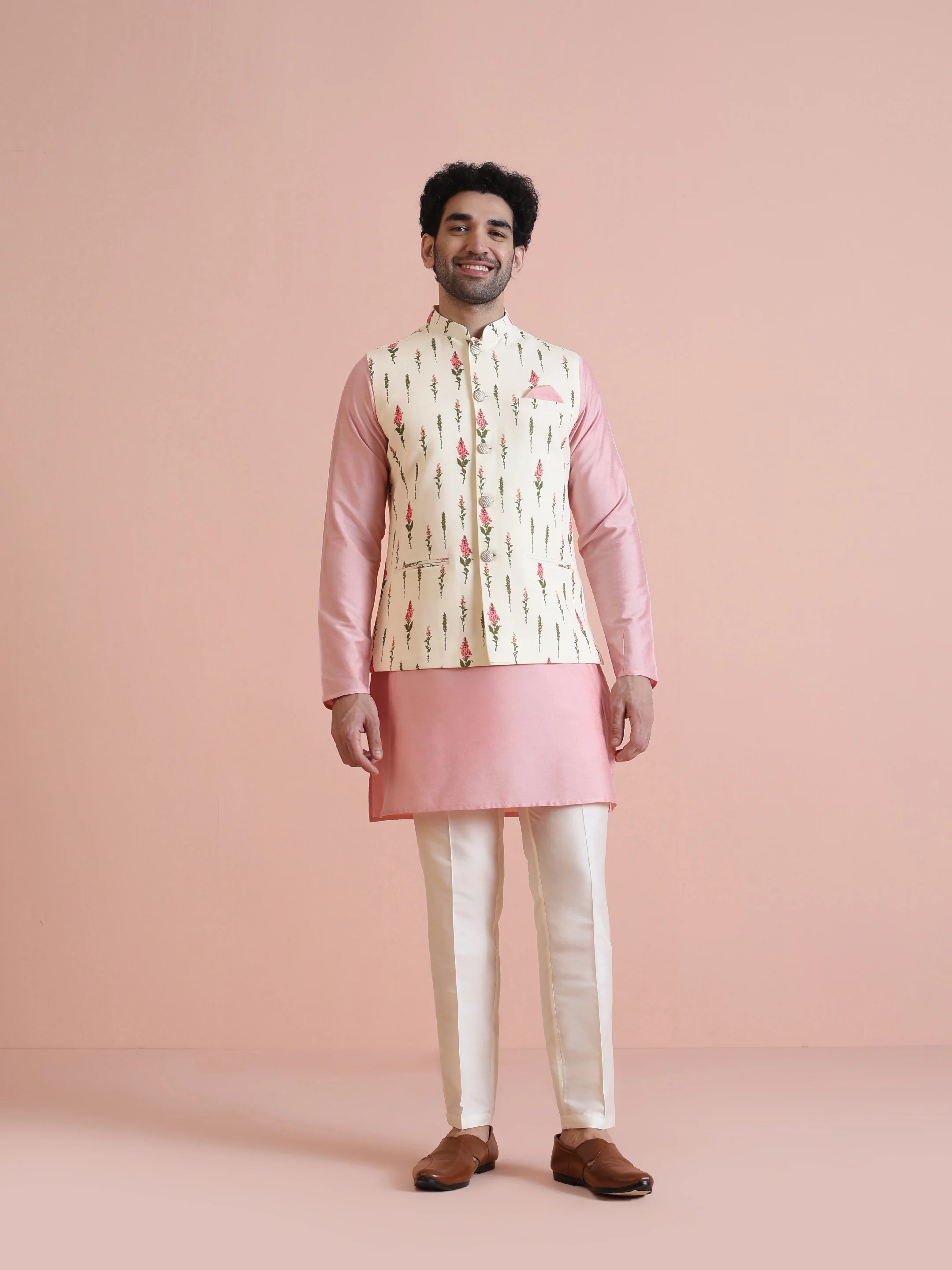 Pink Printed Cotton Blend Kurta Jacket Set - Image 8