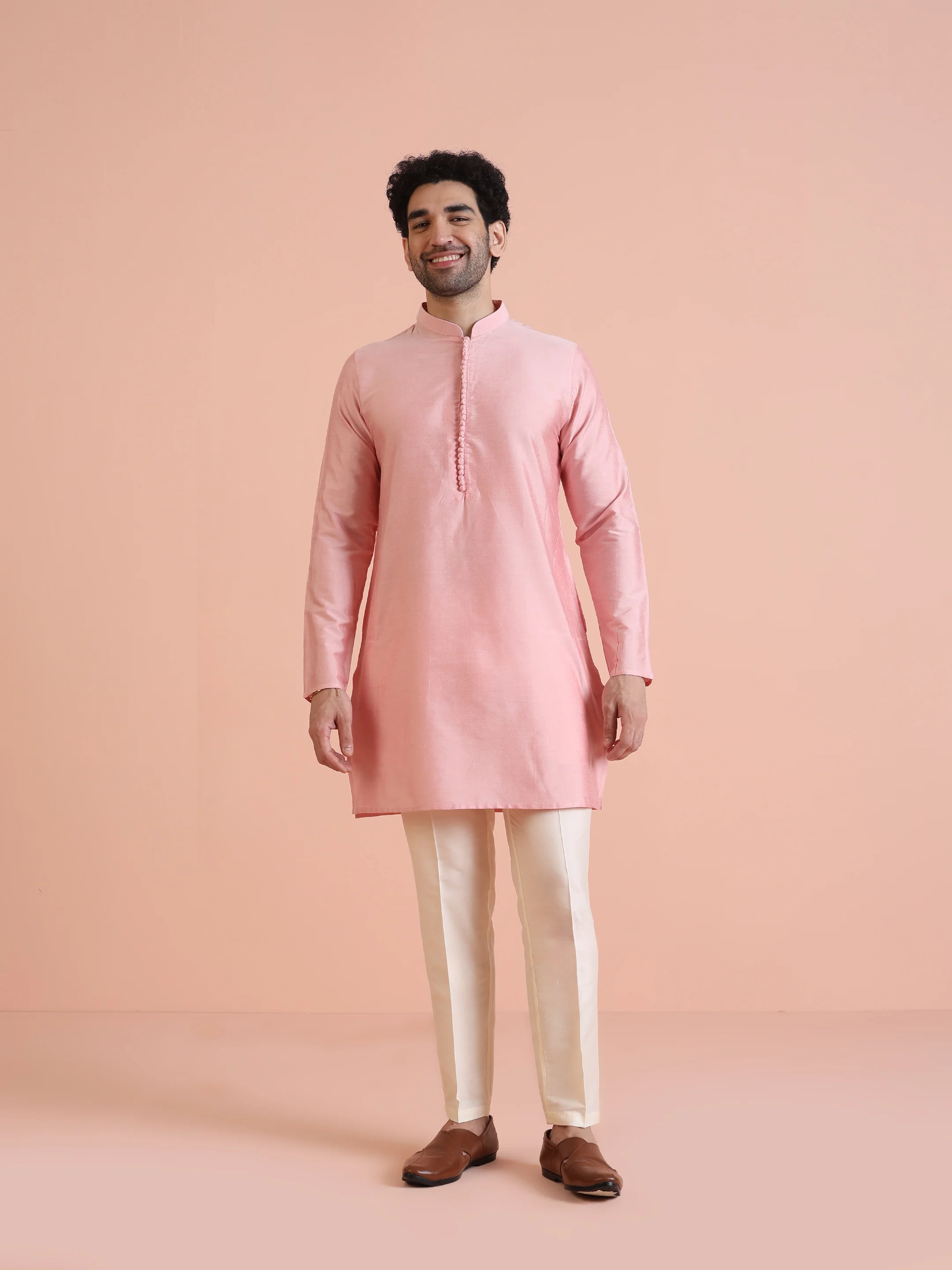 Pink Printed Cotton Blend Kurta Jacket Set - Image 7