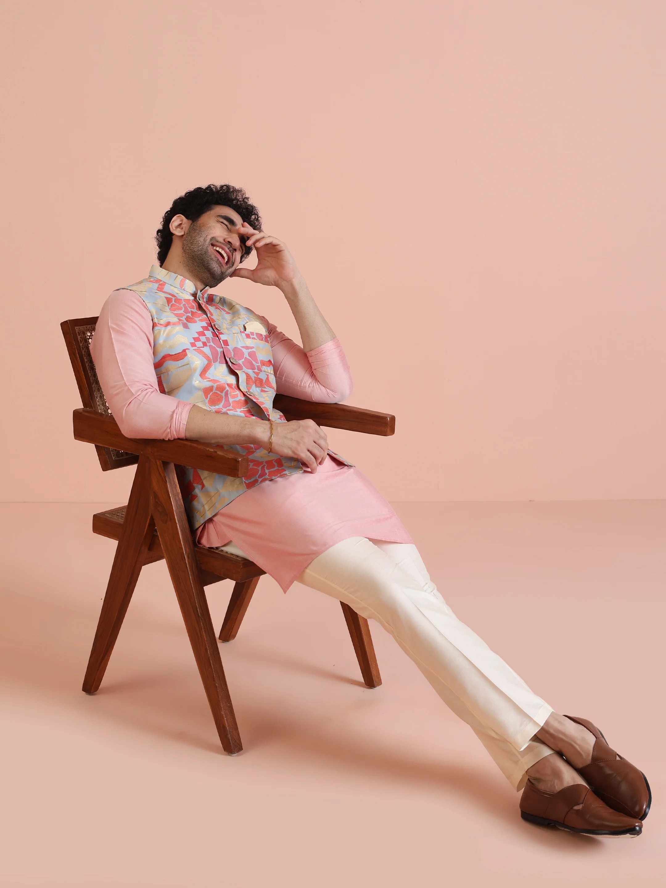 Pink Printed Cotton Blend Kurta Jacket Set - Image 8