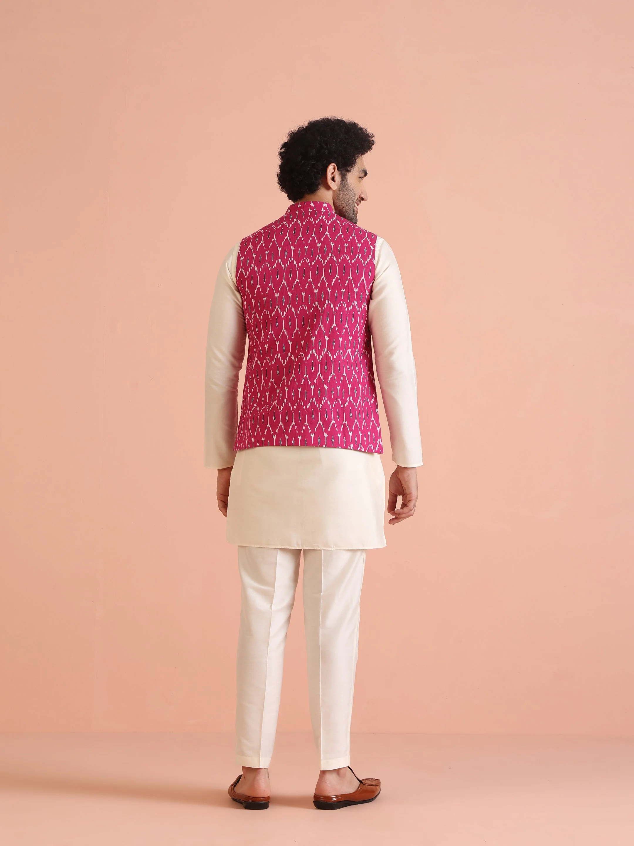 Pink Printed Jacket Kurta Trouser Set - Image 4