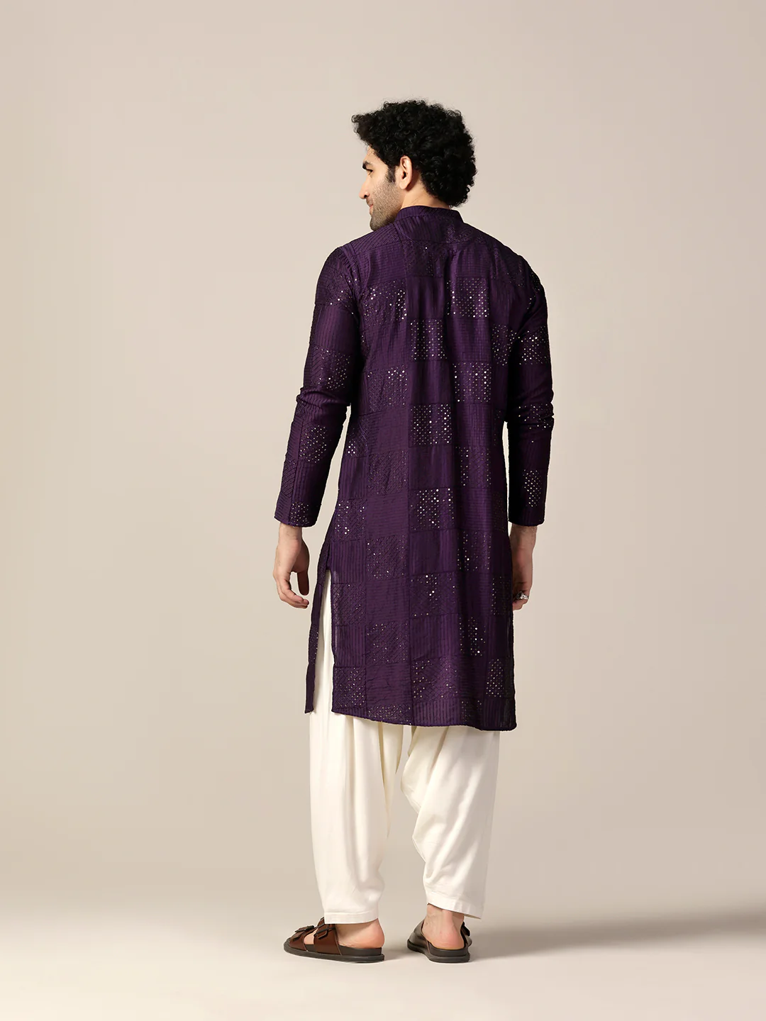Purple Art Silk Textured Long Kurta - Image 4