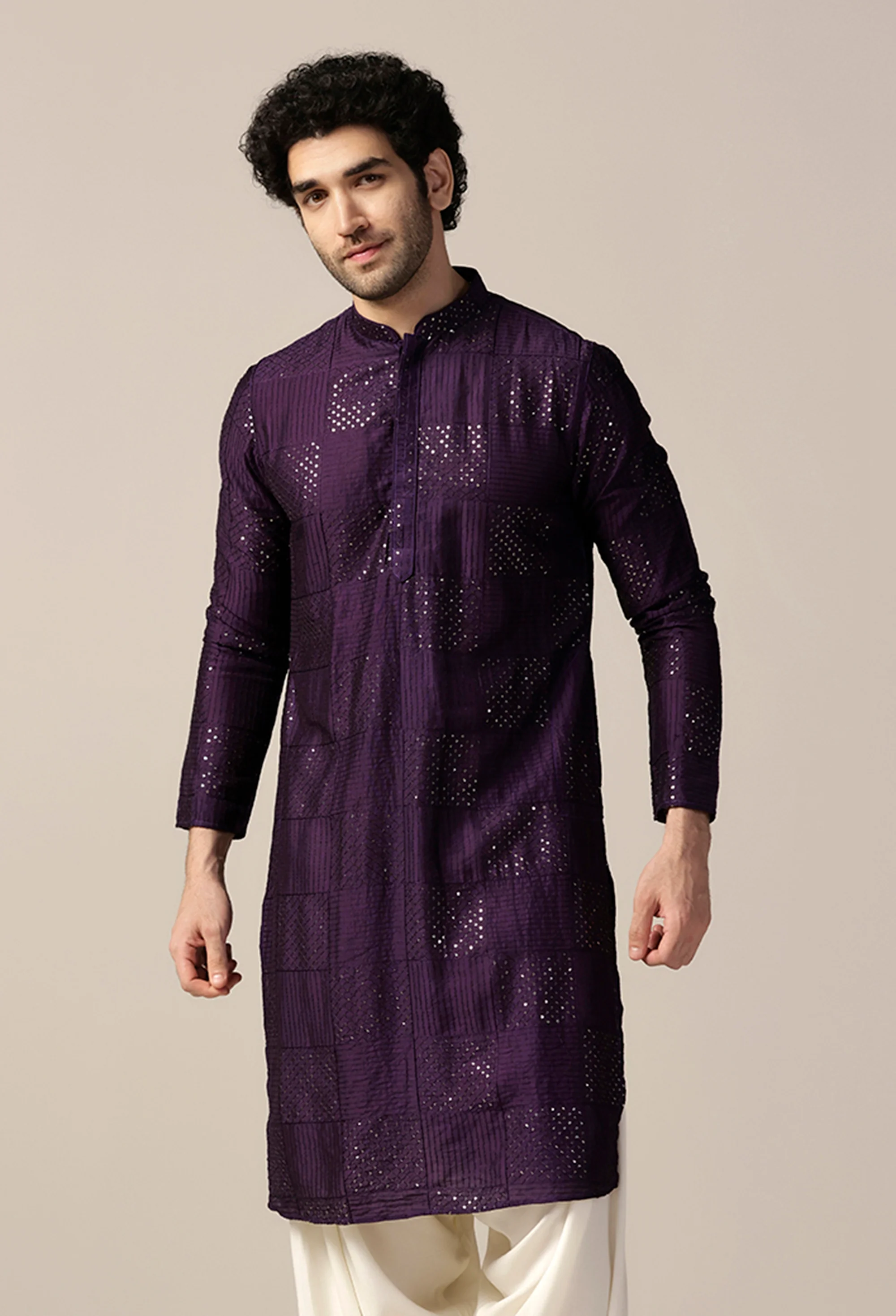 Purple Art Silk Textured Long Kurta - Image 7