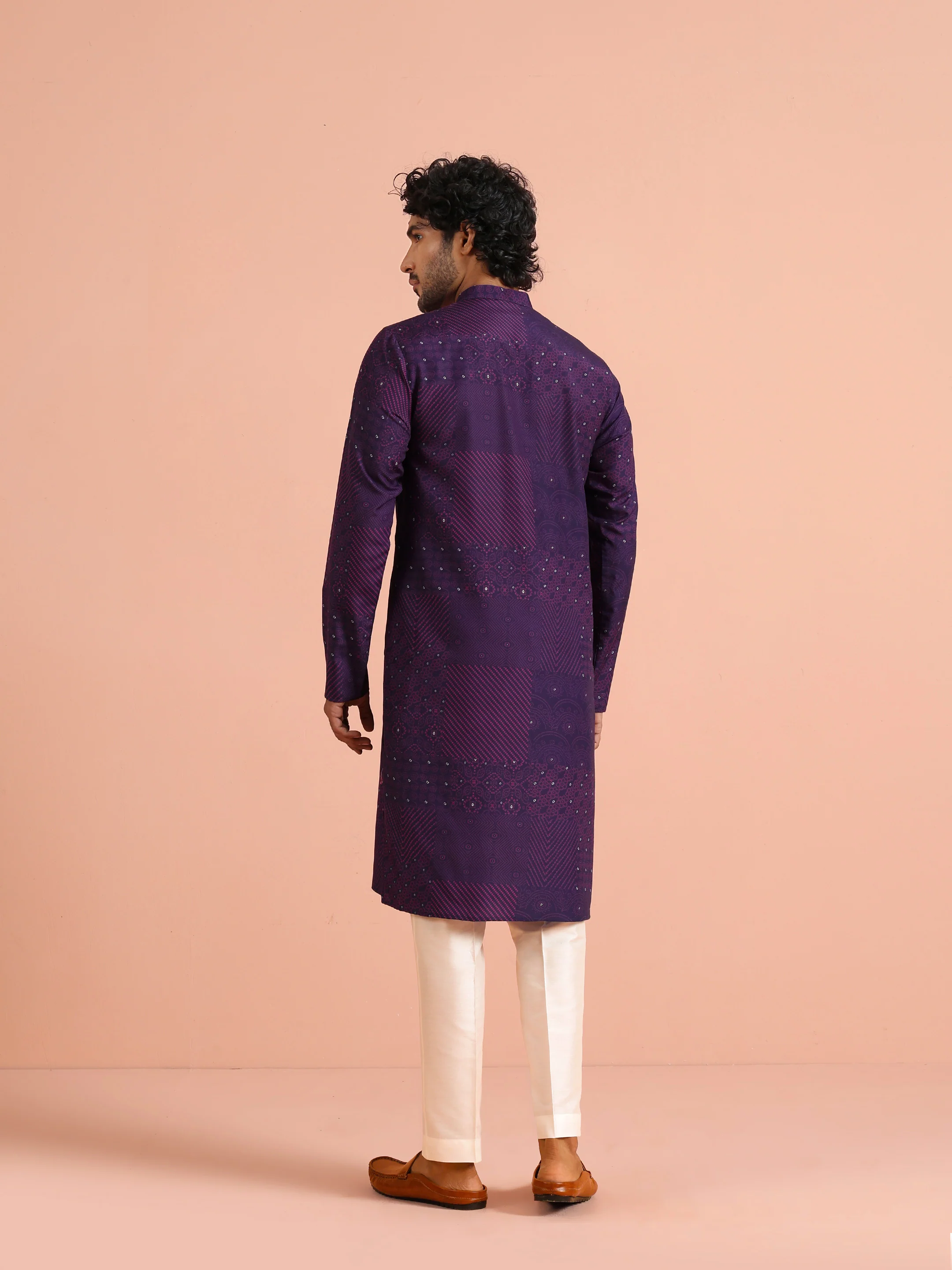 Purple Geometric Printed Kurta - Image 4