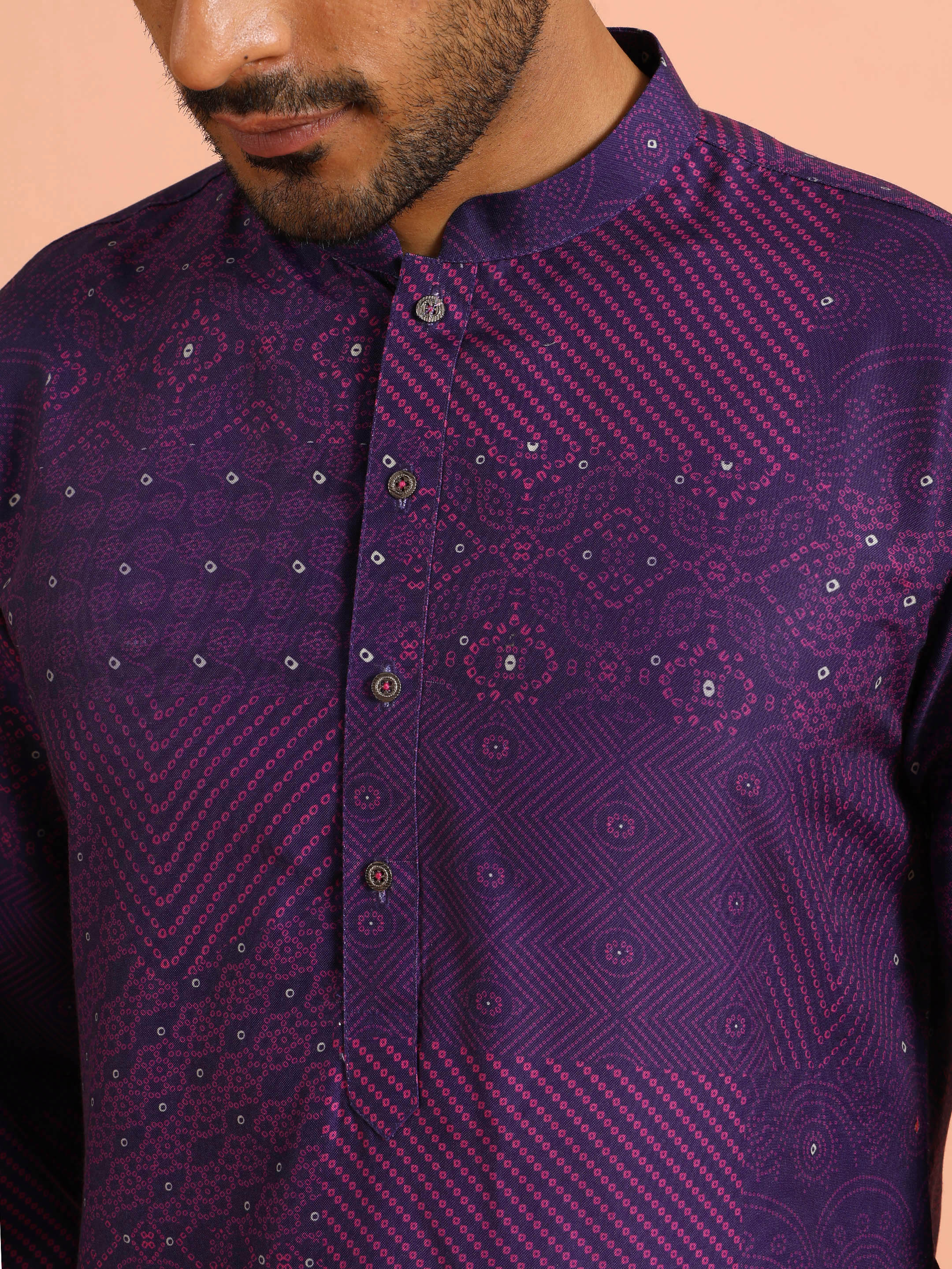 Purple Geometric Printed Kurta - Image 5