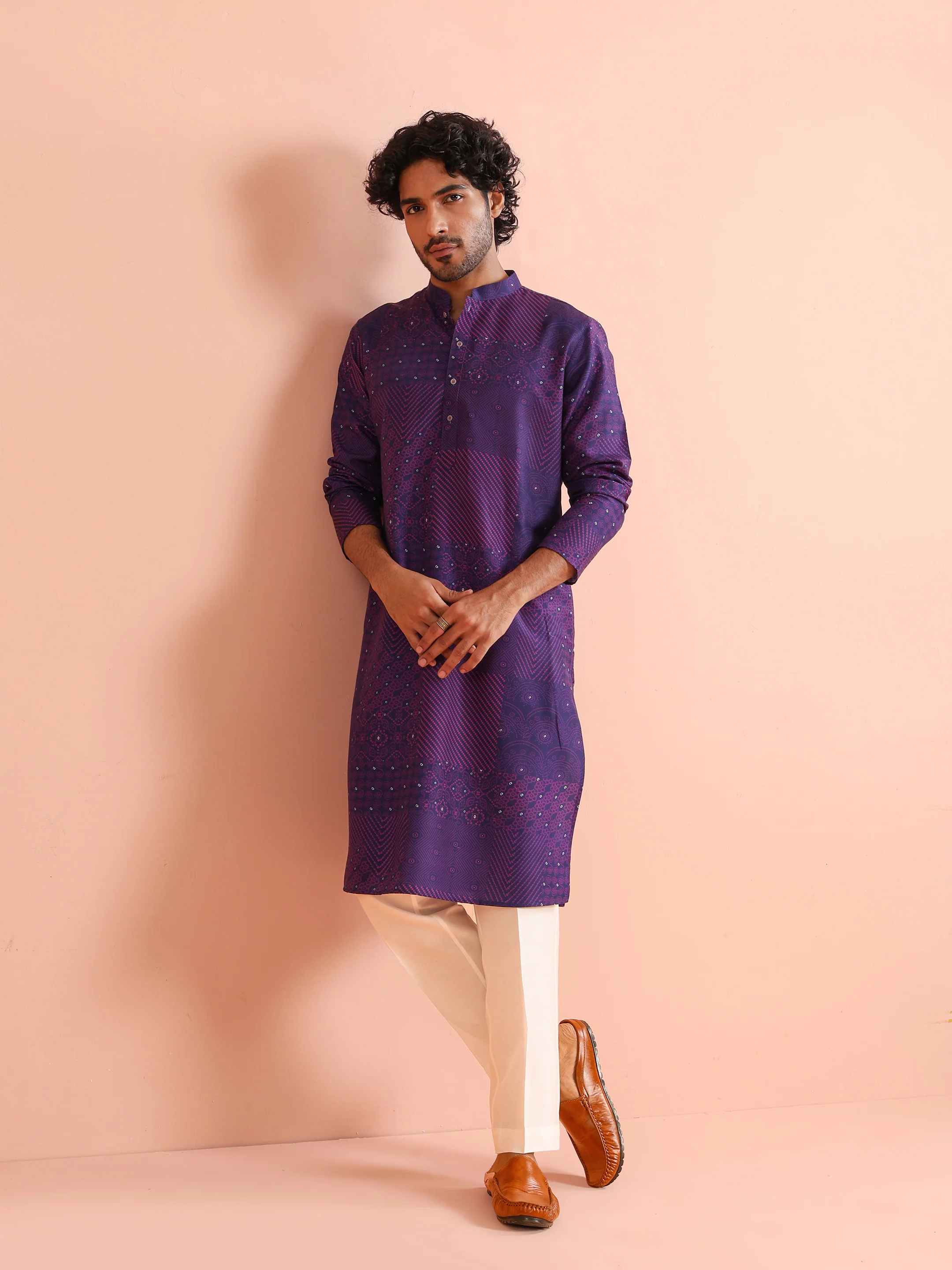 Purple Geometric Printed Kurta - Image 8