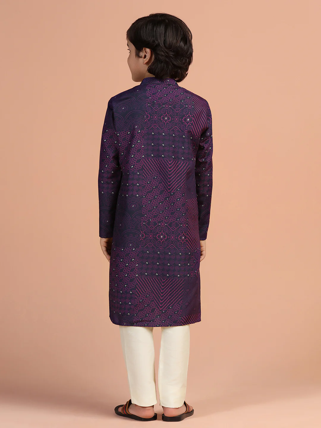 Purple Mirror Print Kids Kurta Set - Image 4
