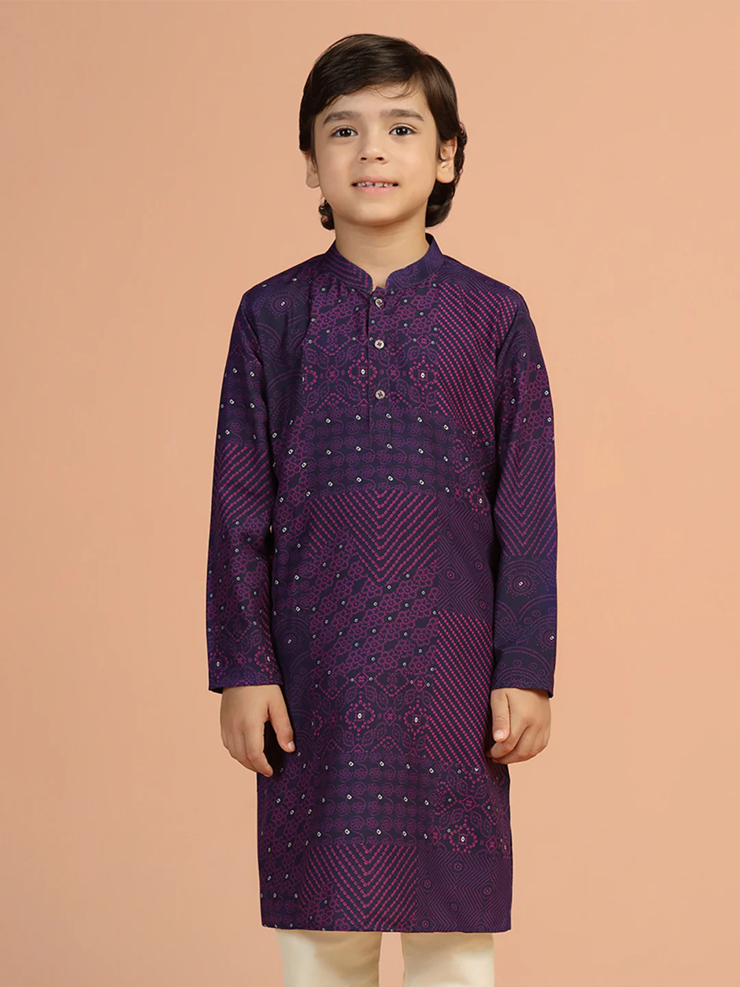 Purple Mirror Print Kids Kurta Set - Image 8