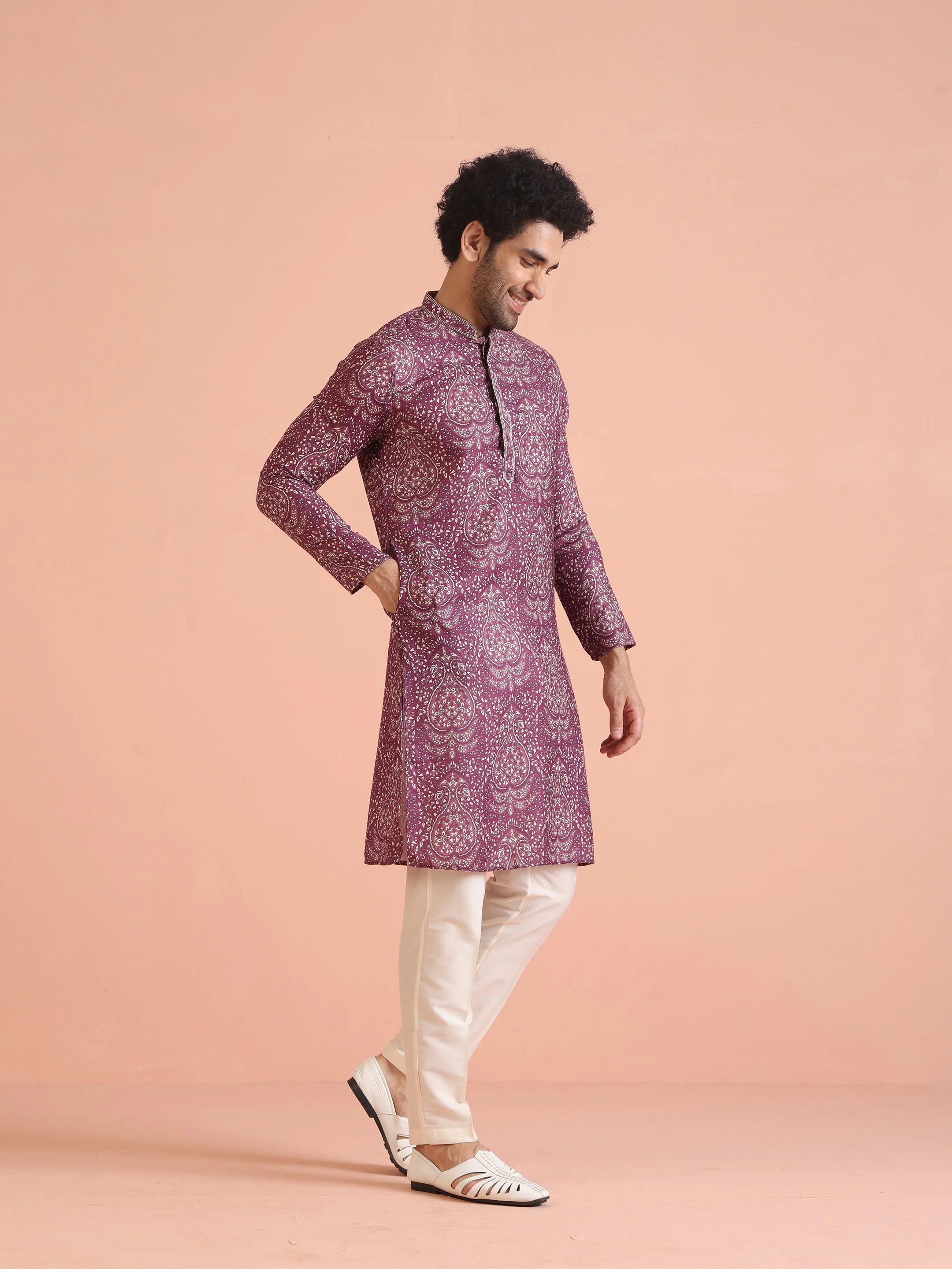 Purple Pashmina Printed Kurta Trouser Set - Image 4