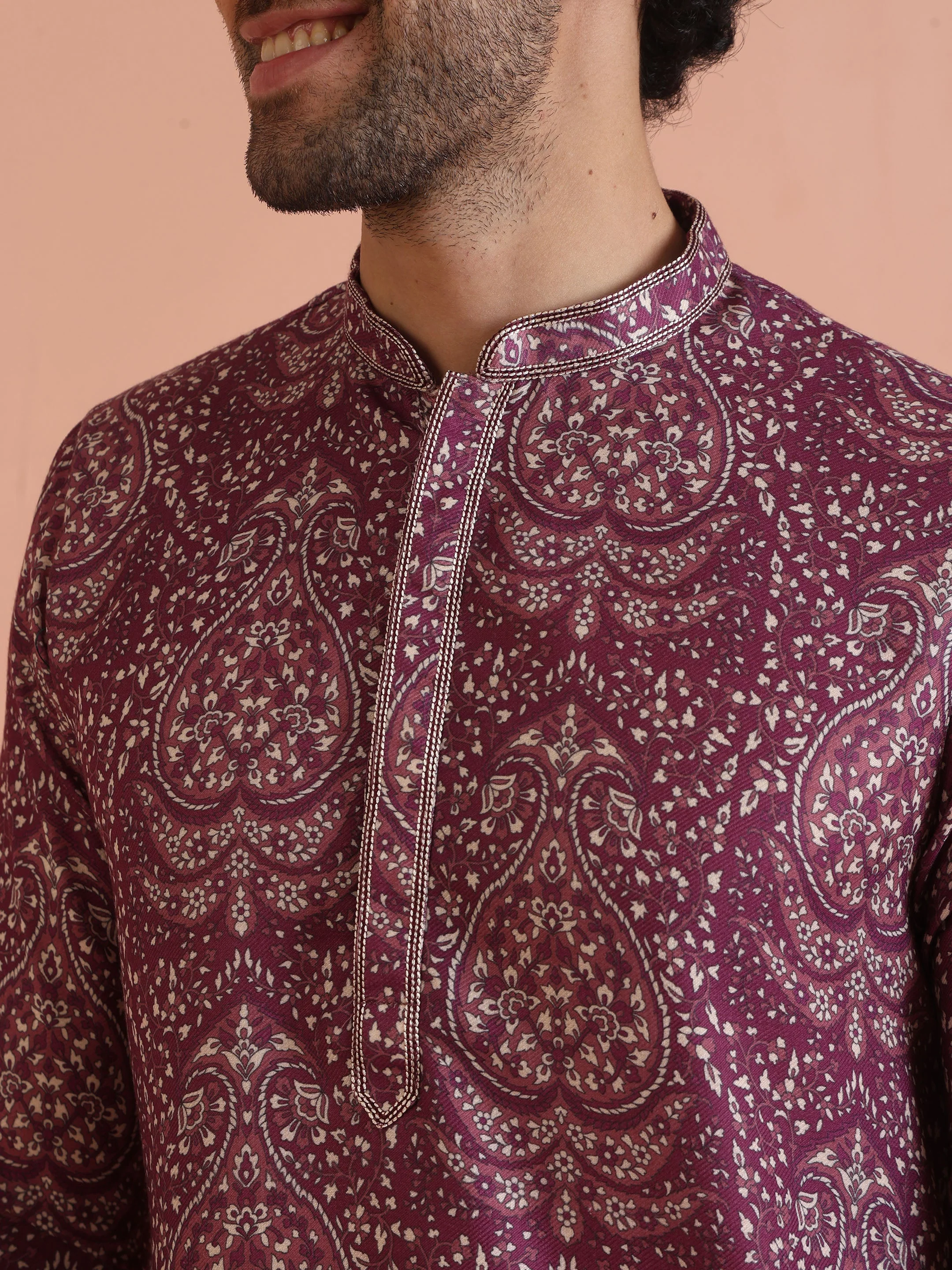 Purple Pashmina Printed Kurta Trouser Set - Image 6
