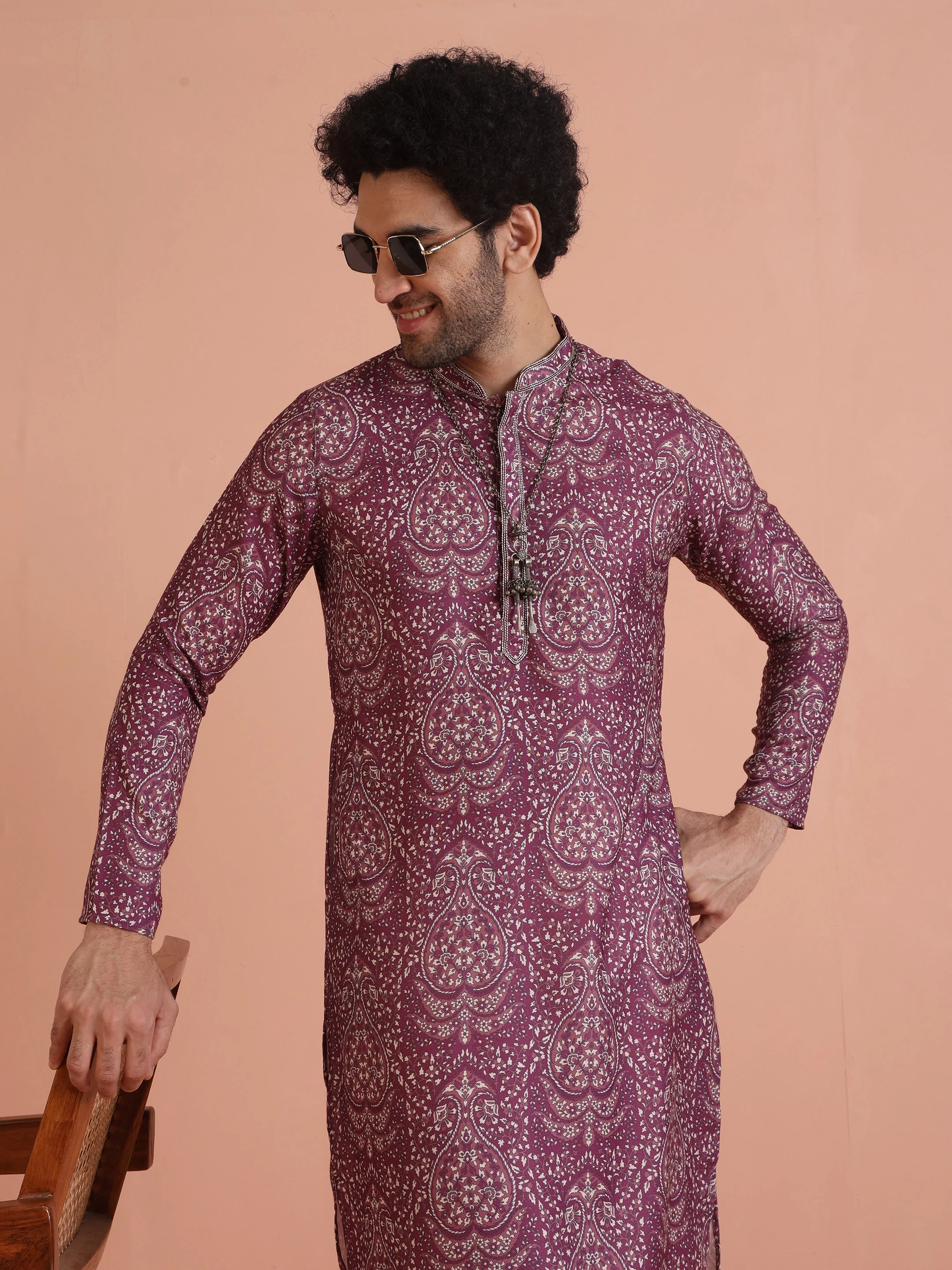 Purple Pashmina Printed Kurta Trouser Set - Image 8