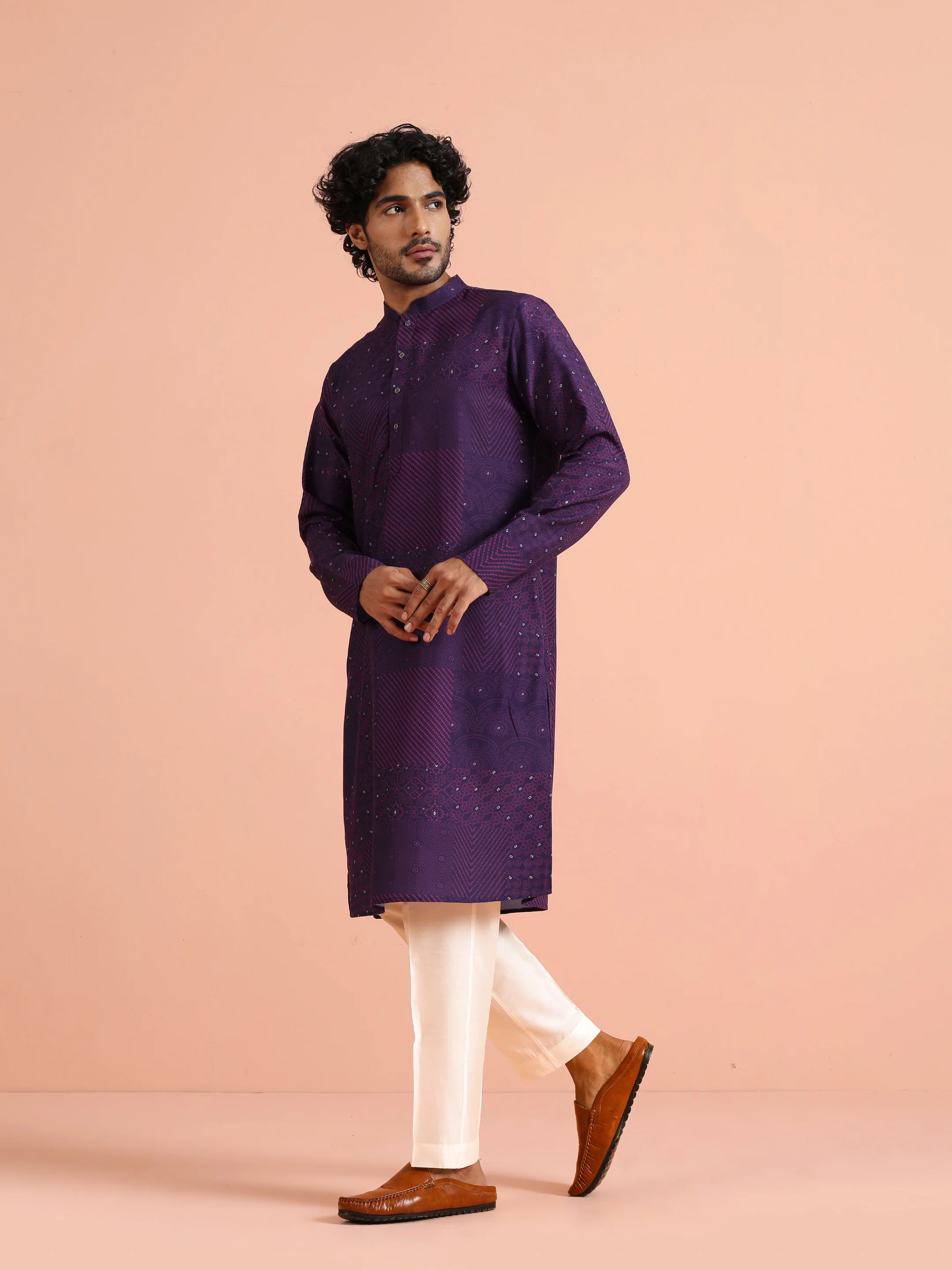 Purple Printed Cotton Kurta Trouser - Image 2