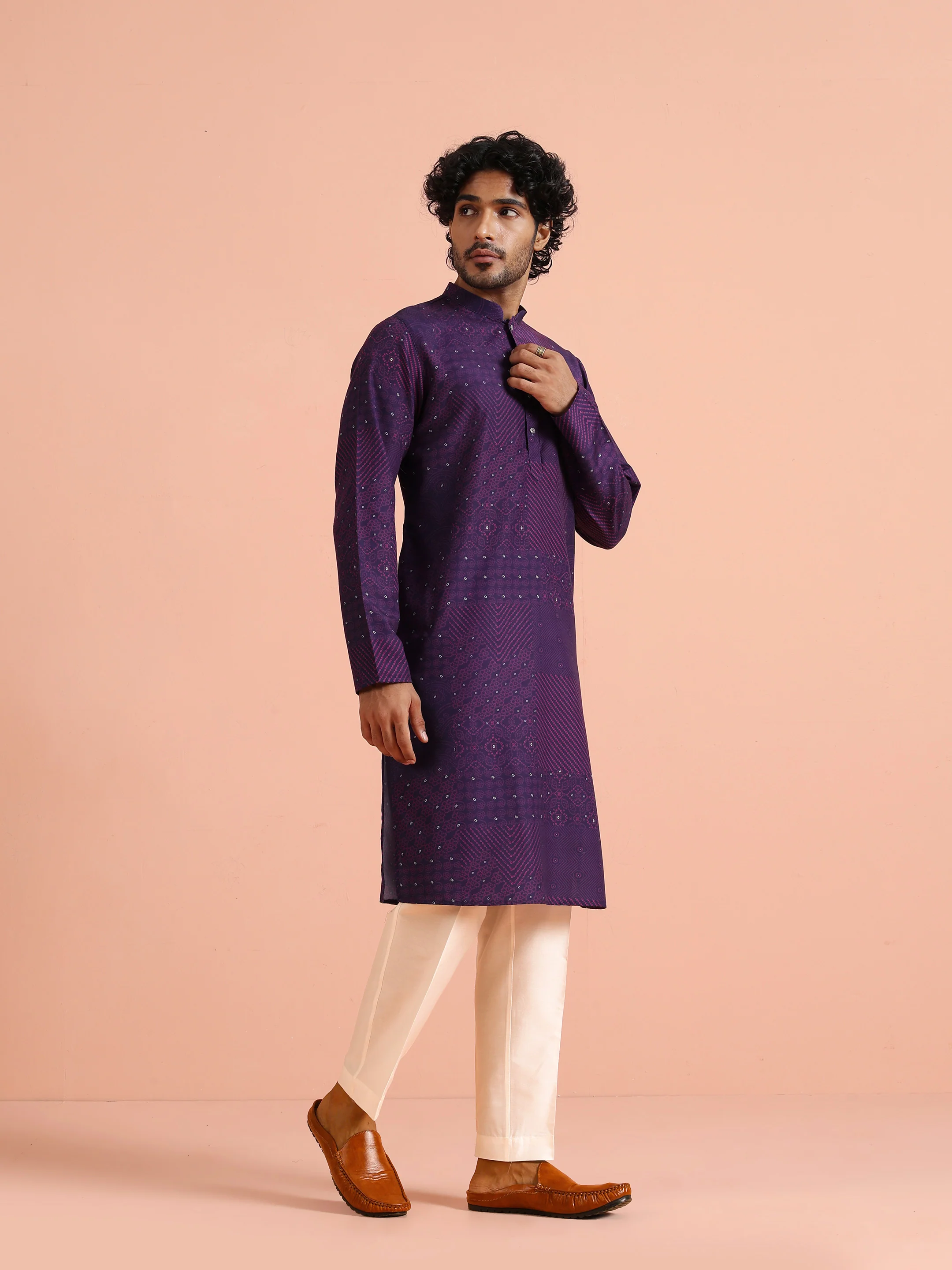 Purple Printed Cotton Kurta Trouser - Image 3