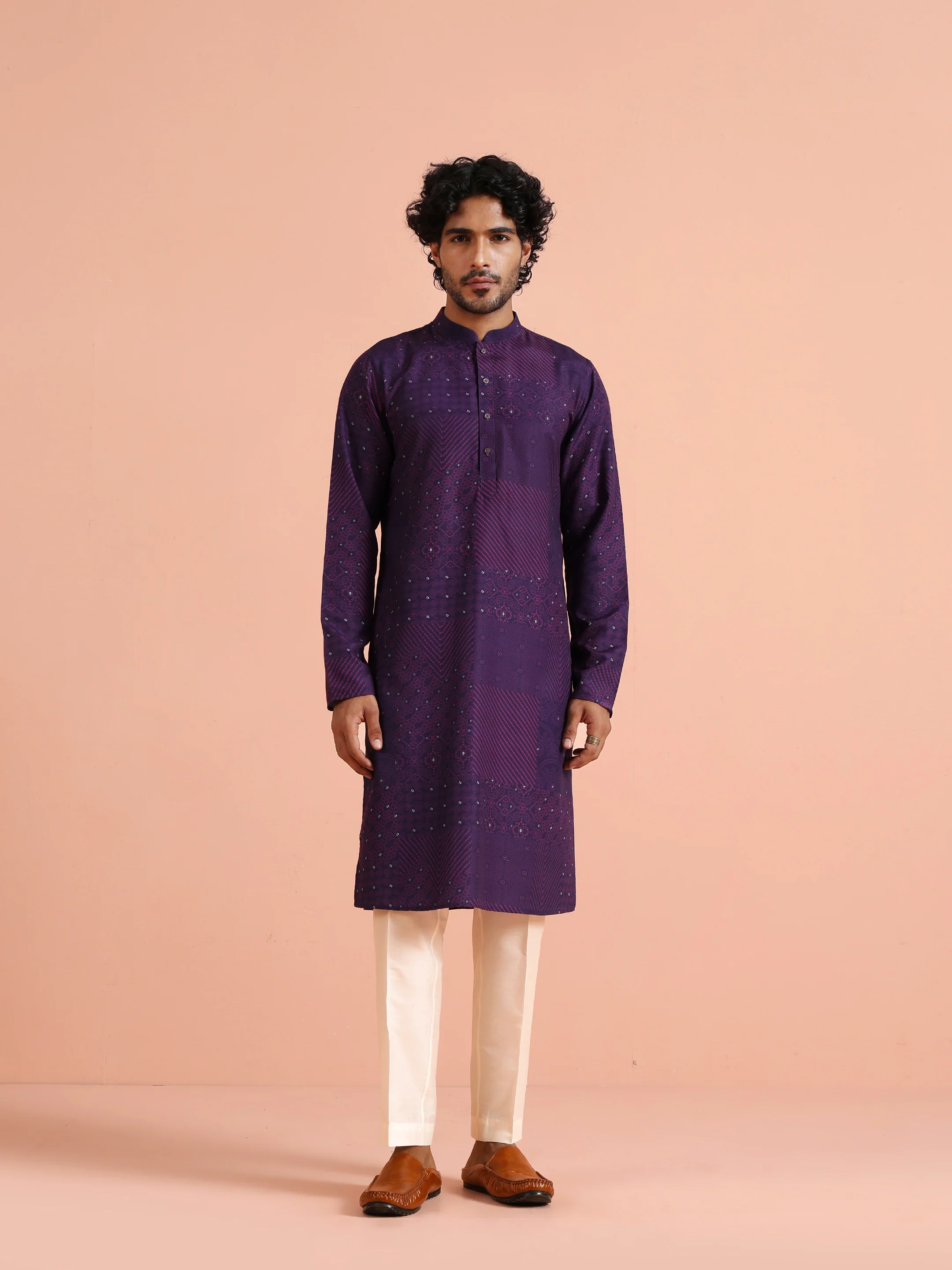 Purple Printed Cotton Kurta Trouser - Image 6