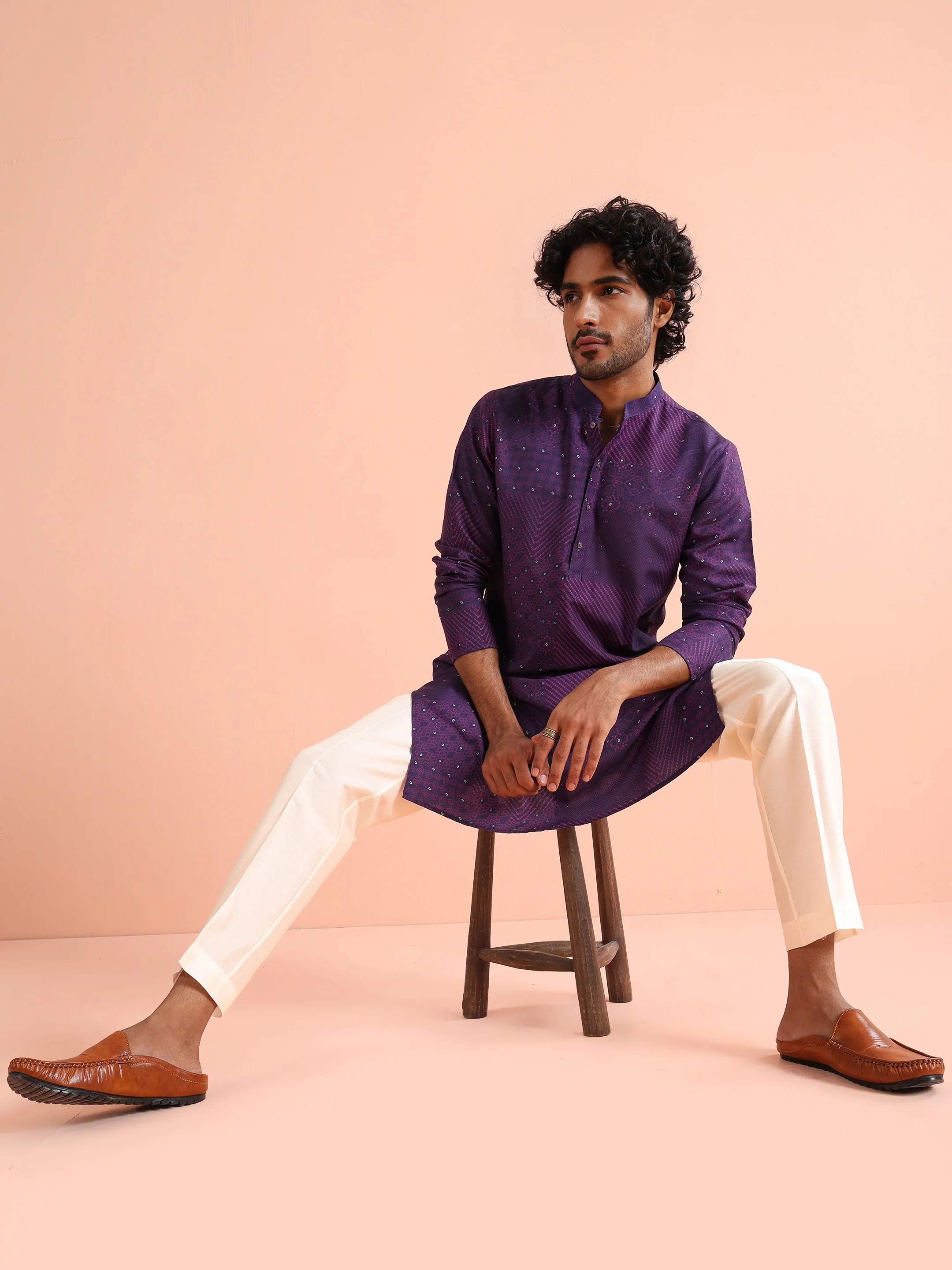 Purple Printed Cotton Kurta Trouser - Image 9