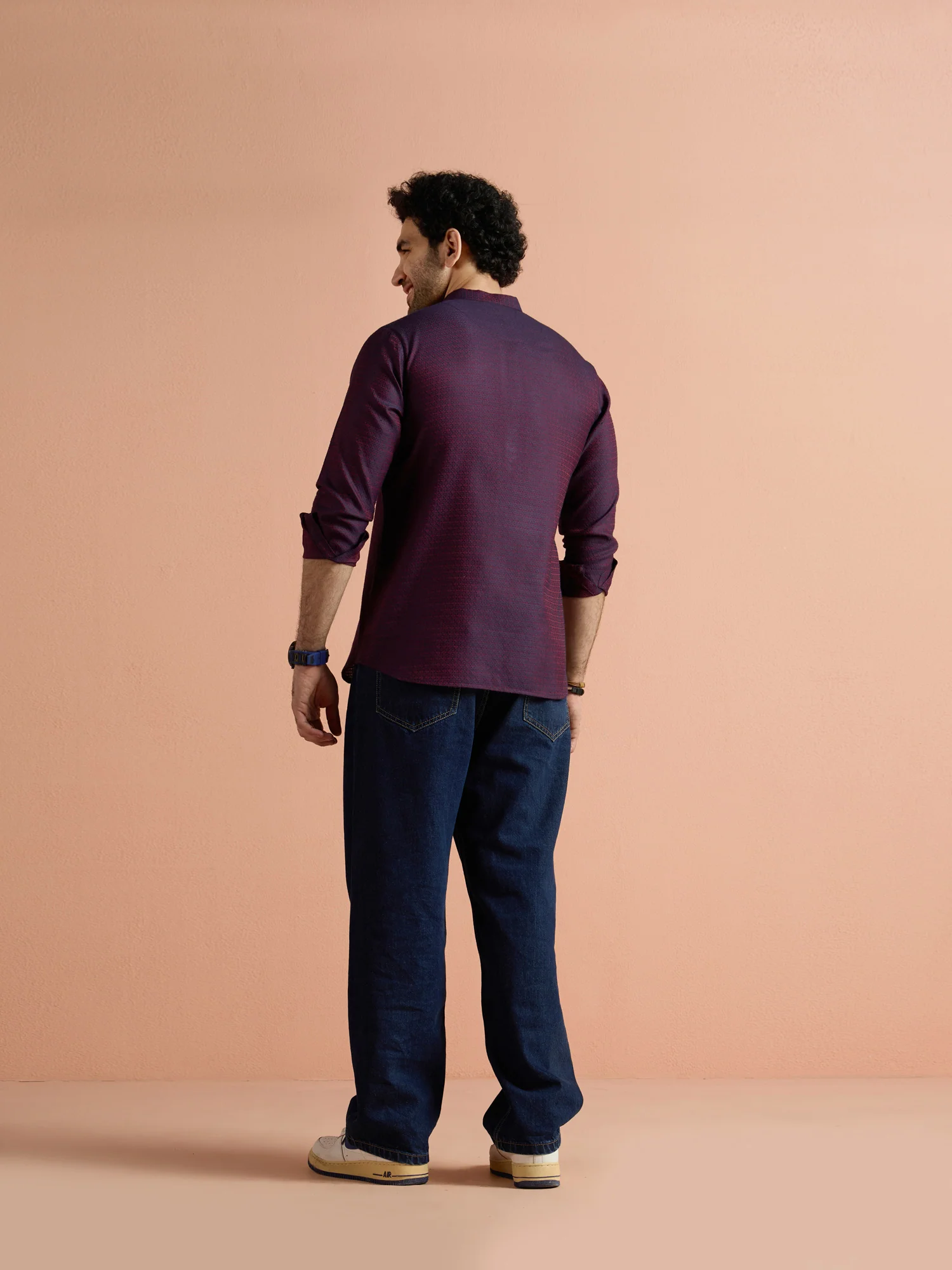 Purple Silk Blend Jacquard Short Kurta - Image 4