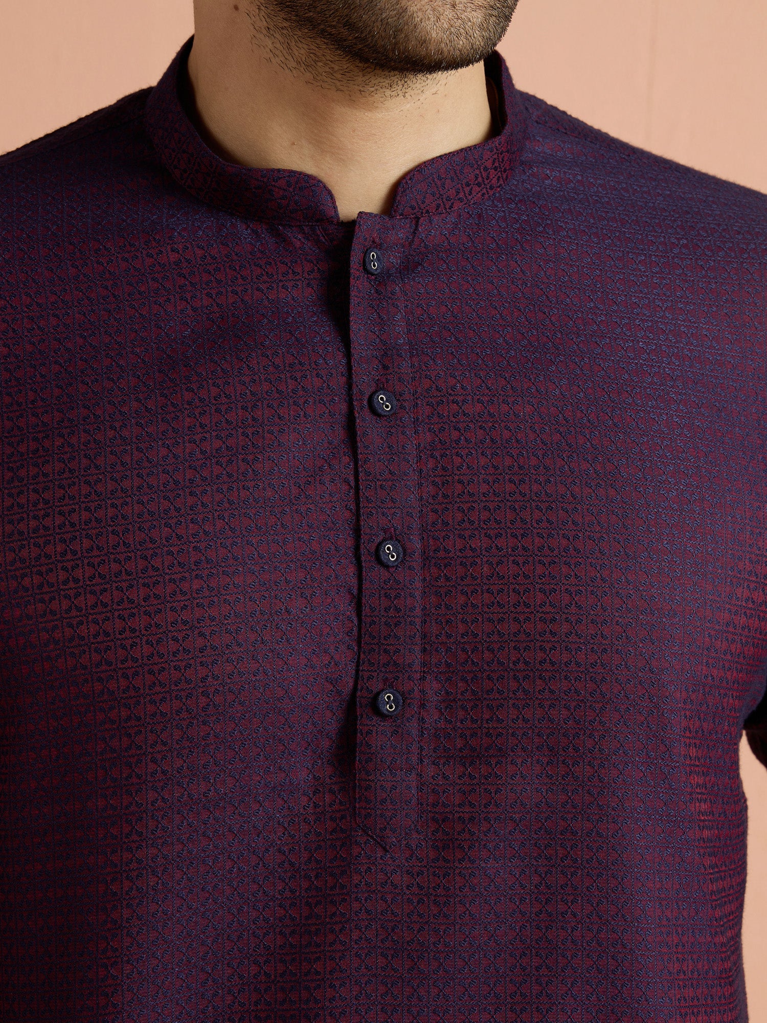 Purple Silk Blend Jacquard Short Kurta - Image 6
