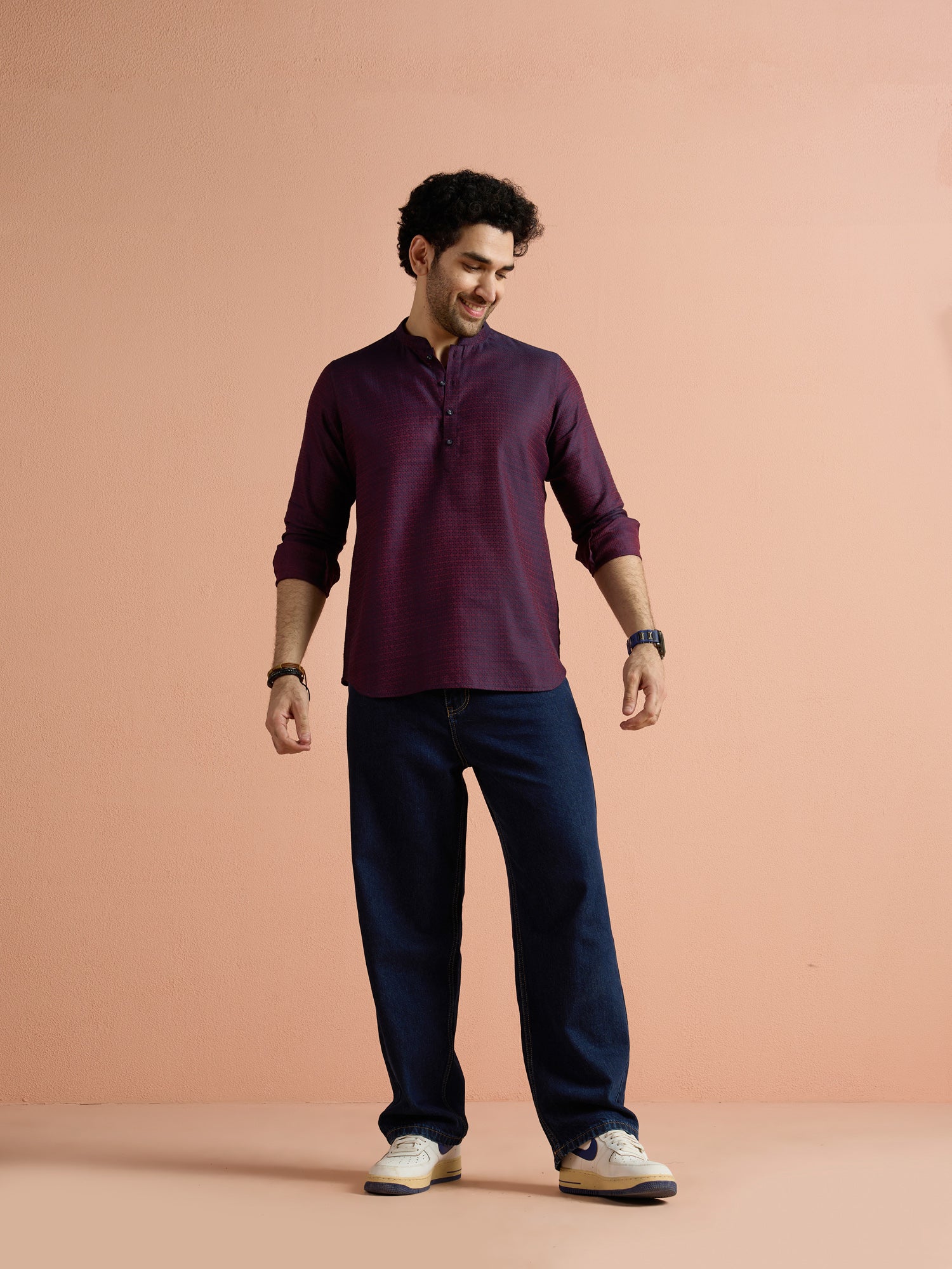 Purple Silk Blend Jacquard Short Kurta - Image 8