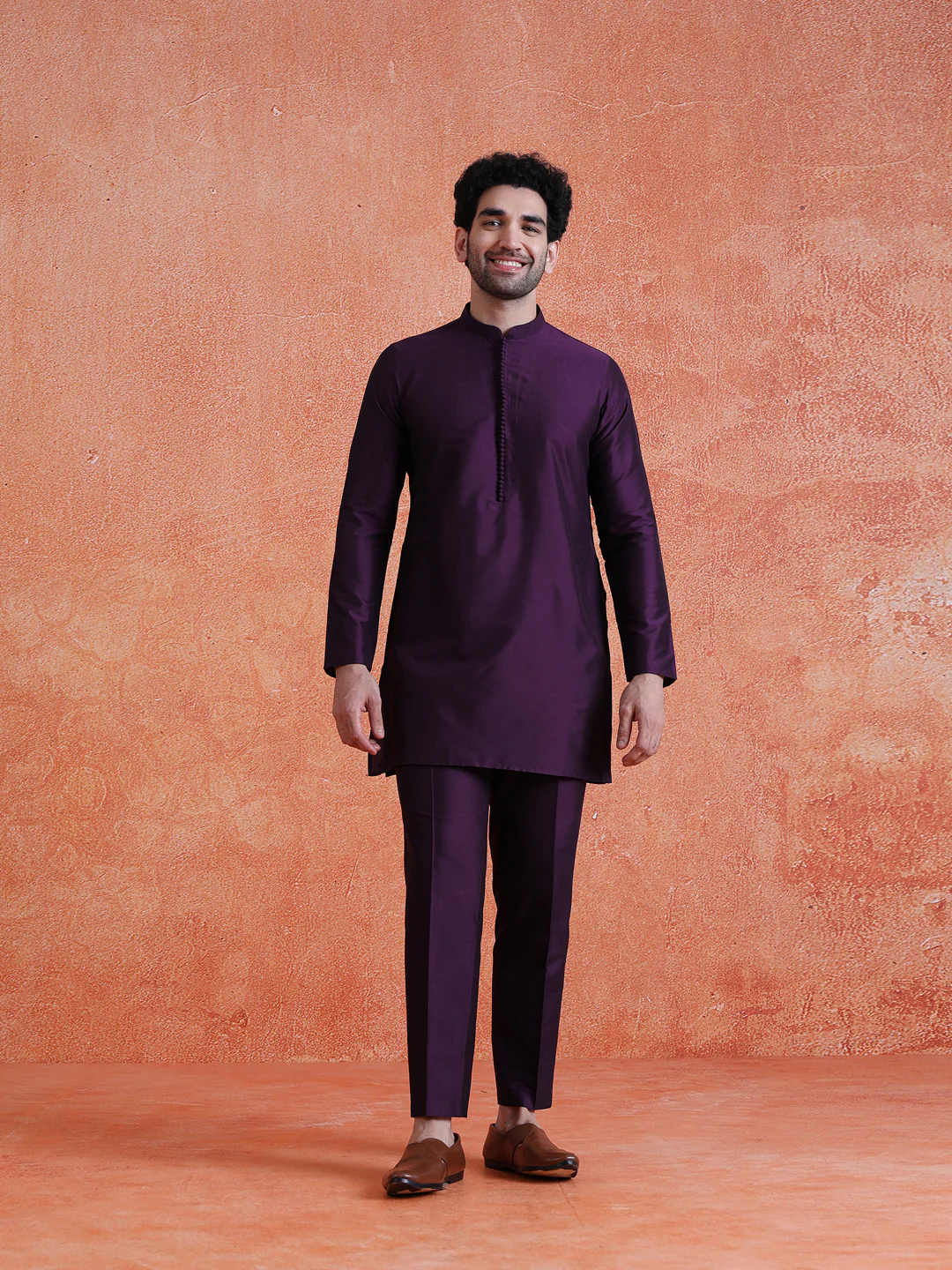 Purple Silk Blend Solid Mid Kurta Trouser Set - Image 7