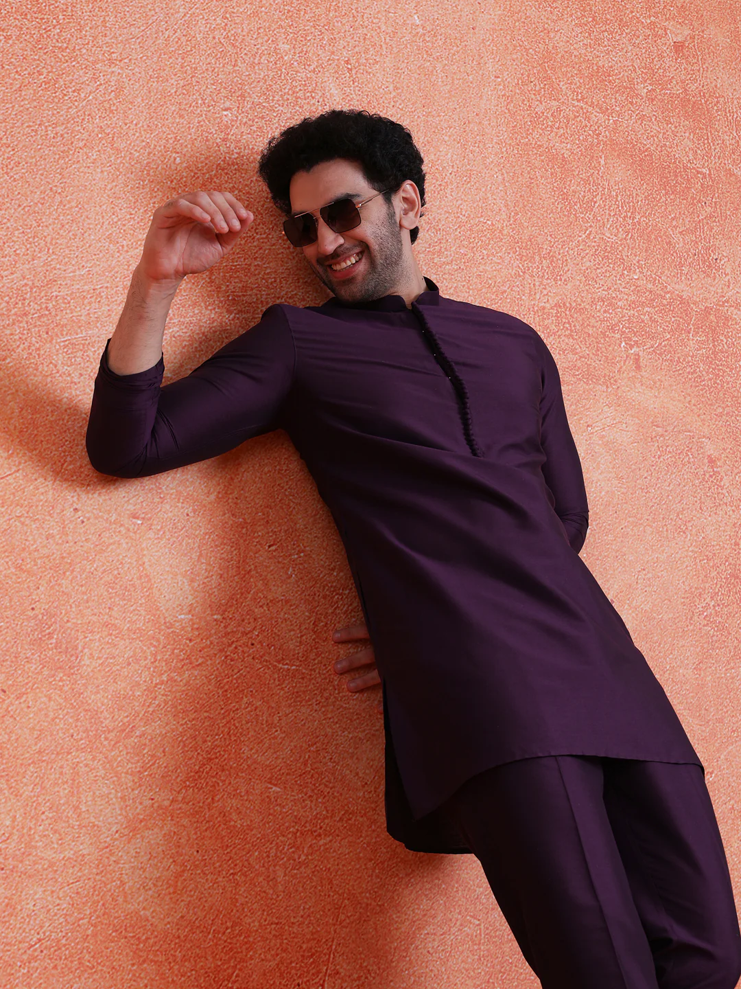 Purple Silk Blend Solid Mid Kurta Trouser Set - Image 8