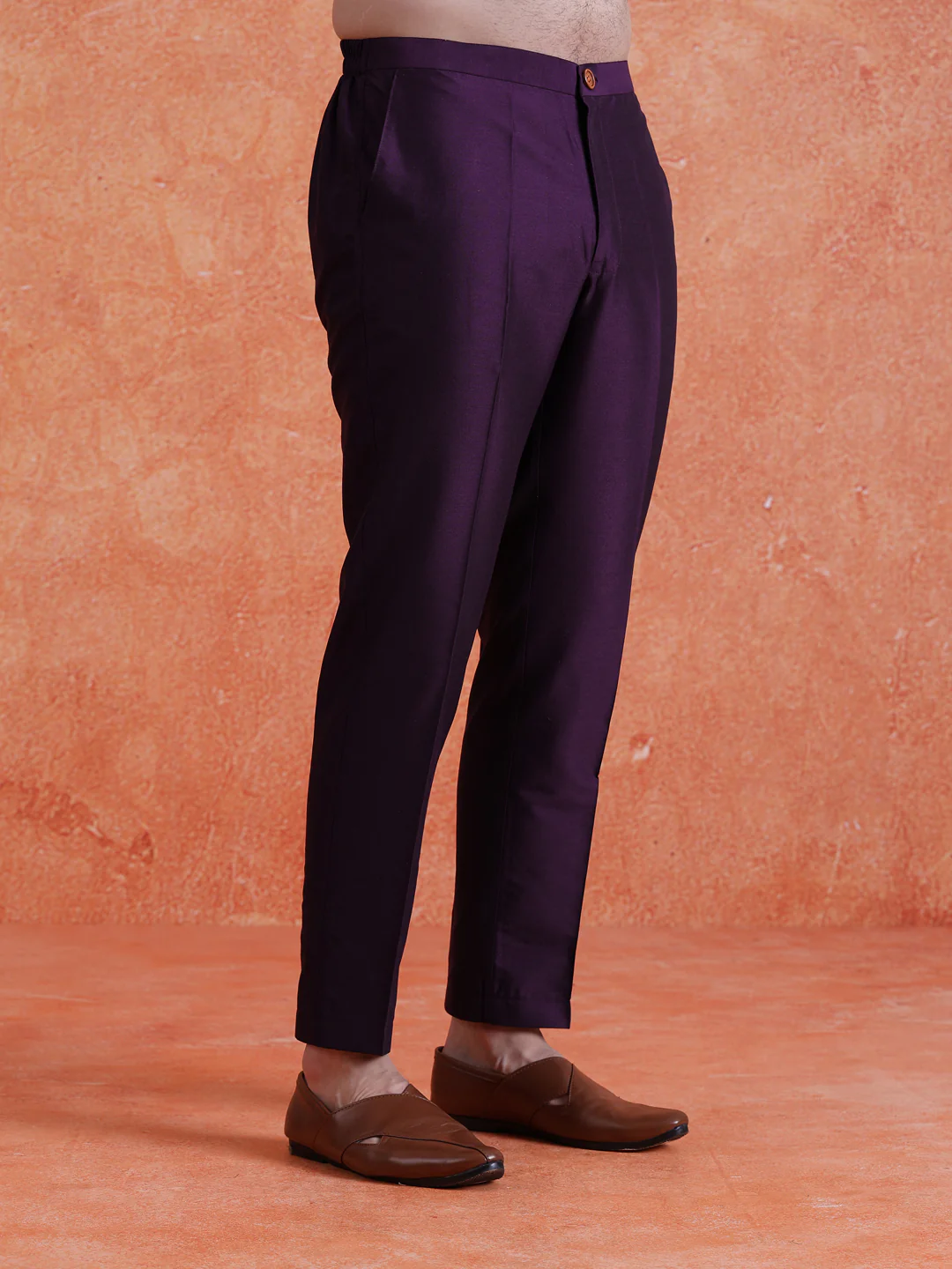 Purple Silk Blend Solid Trousers - Image 3
