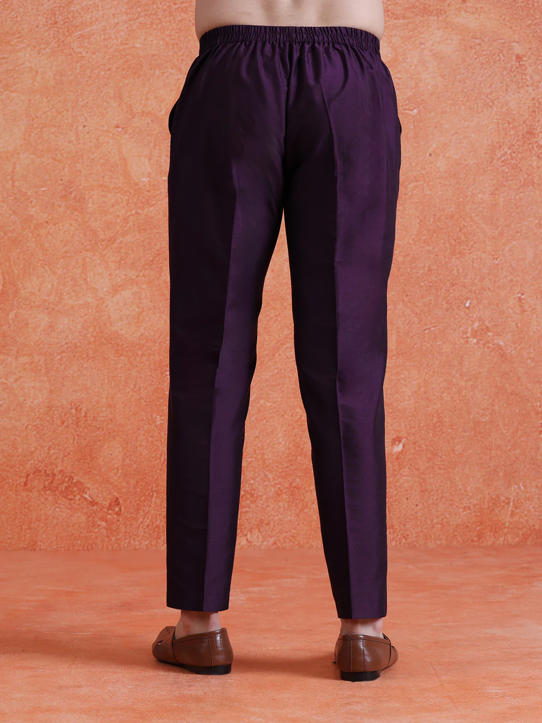 Purple Silk Blend Solid Trousers - Image 4