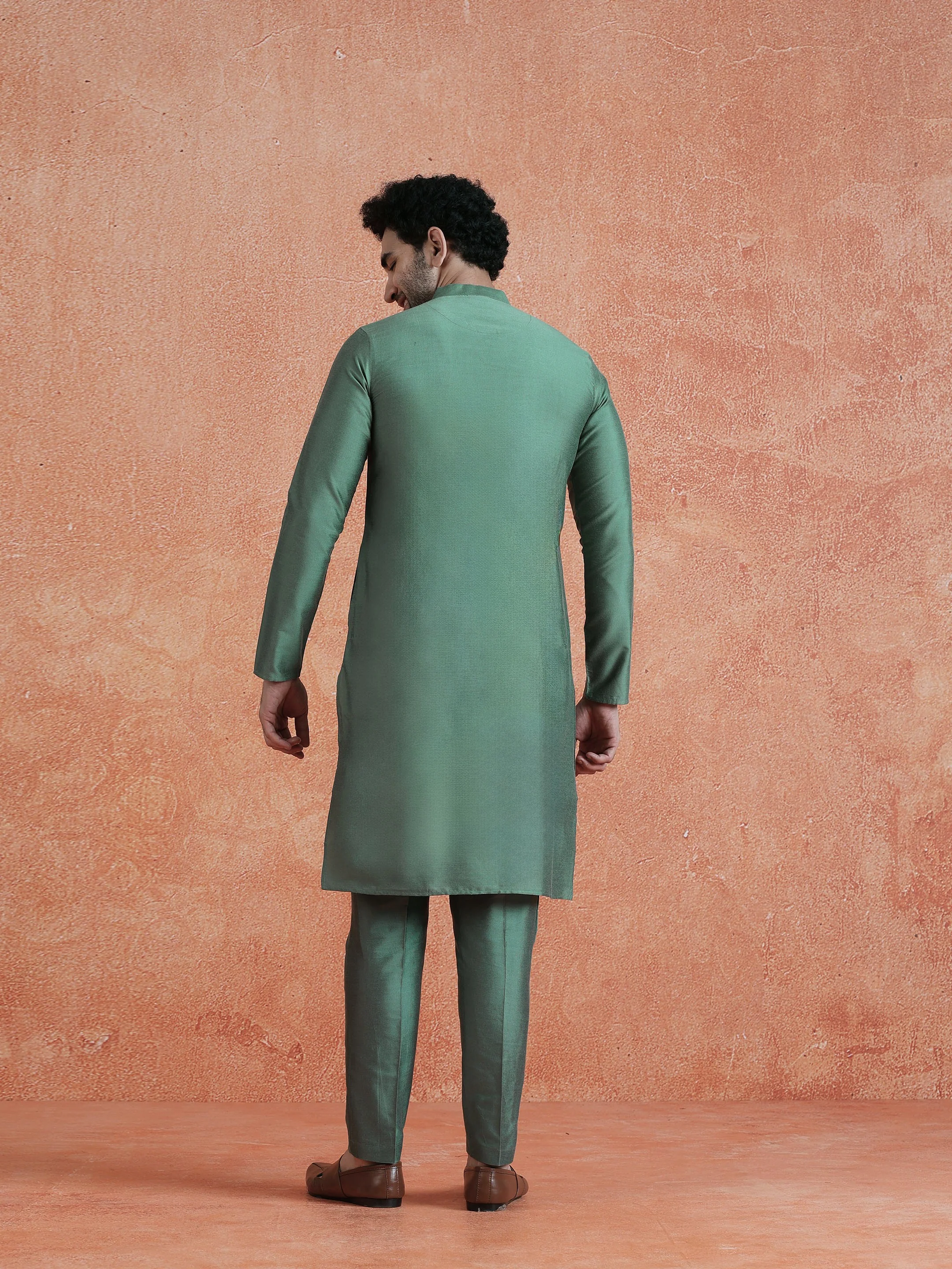 Sage Cotton Blend Solid Plain Kurta - Image 4
