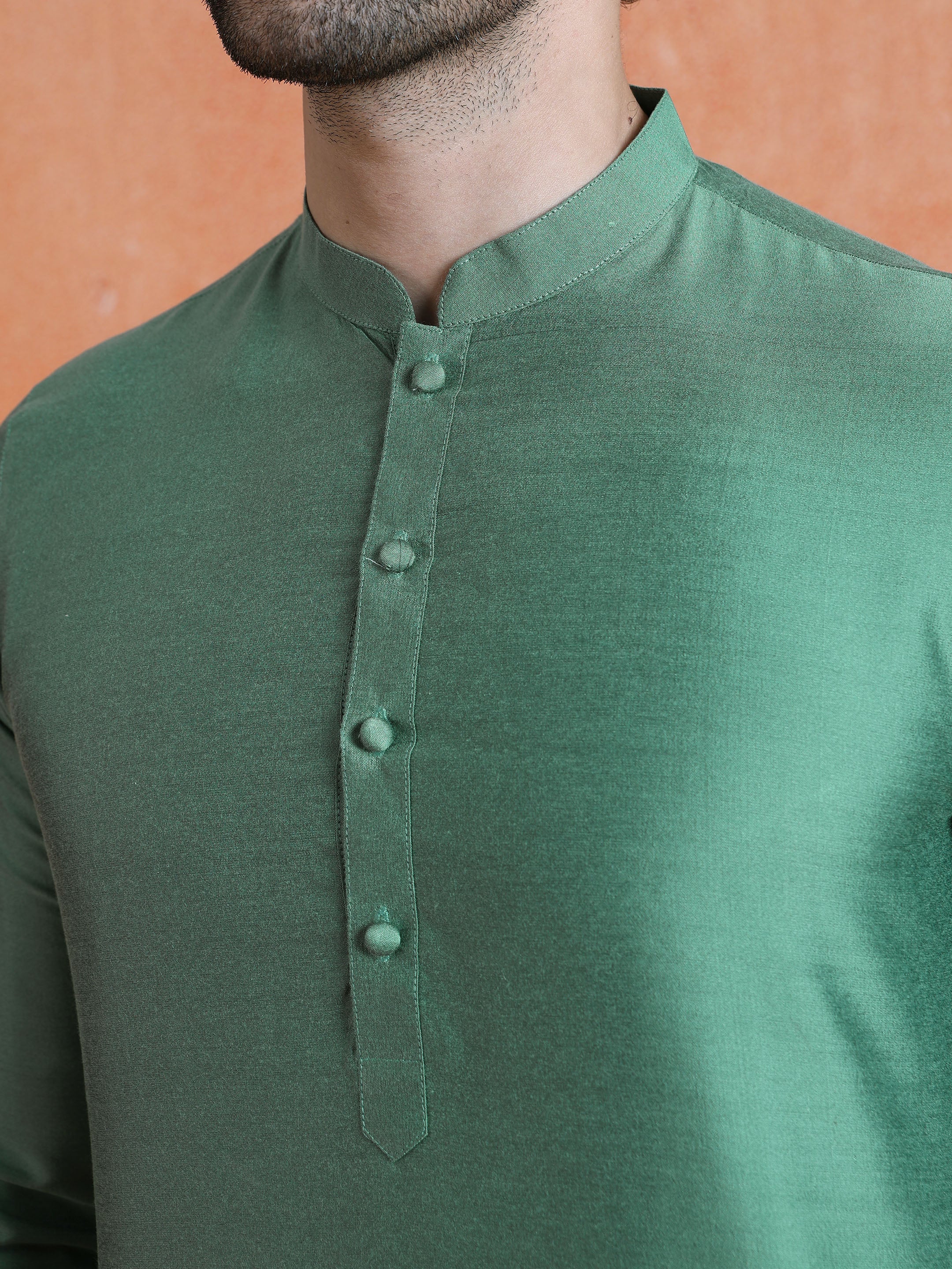 Sage Green Cotton Blend Solid Kurta Trouser Set - Image 5