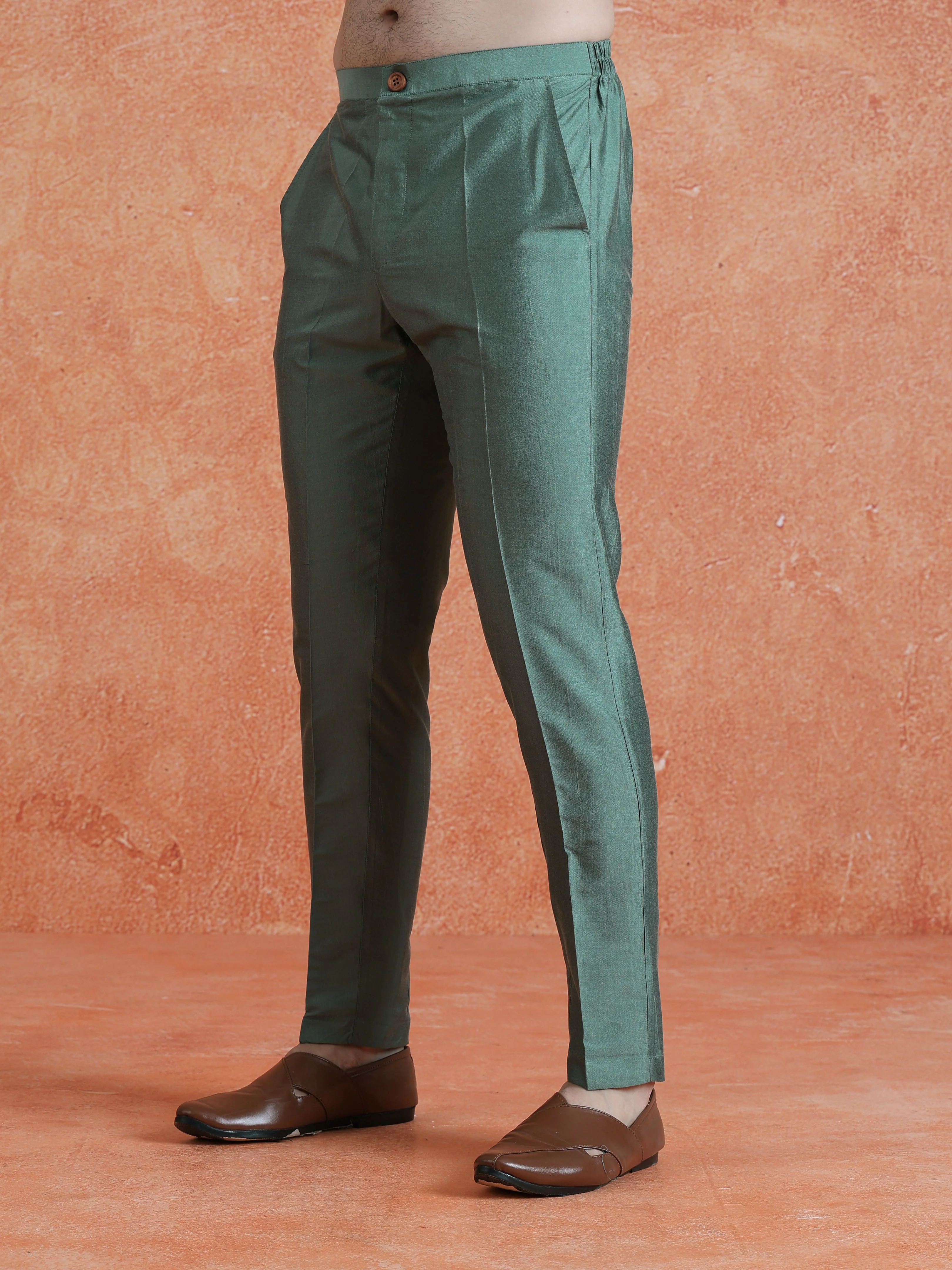 Sage Green Poly Silk Solid Trouser - Image 2