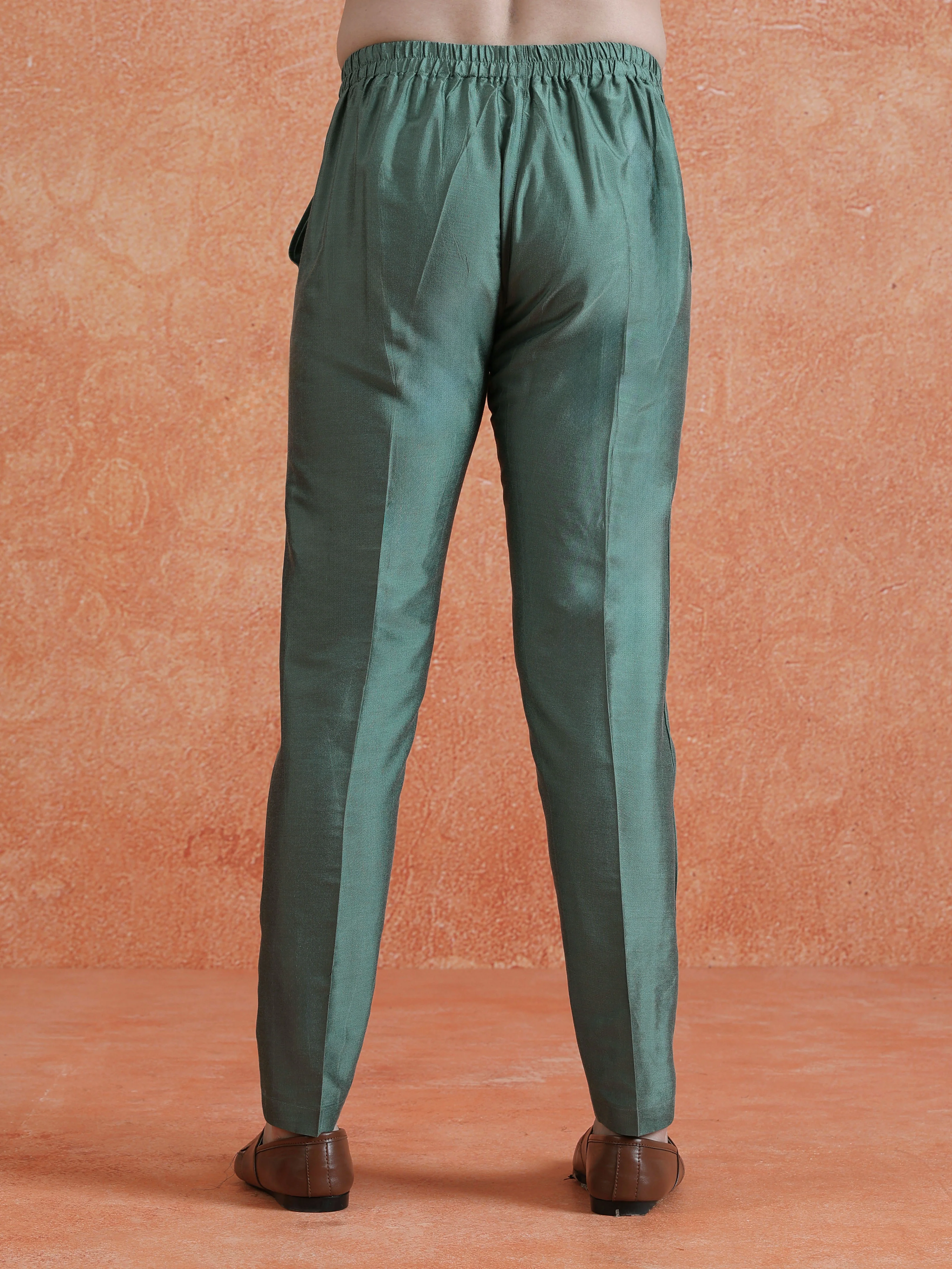 Sage Green Poly Silk Solid Trouser - Image 4