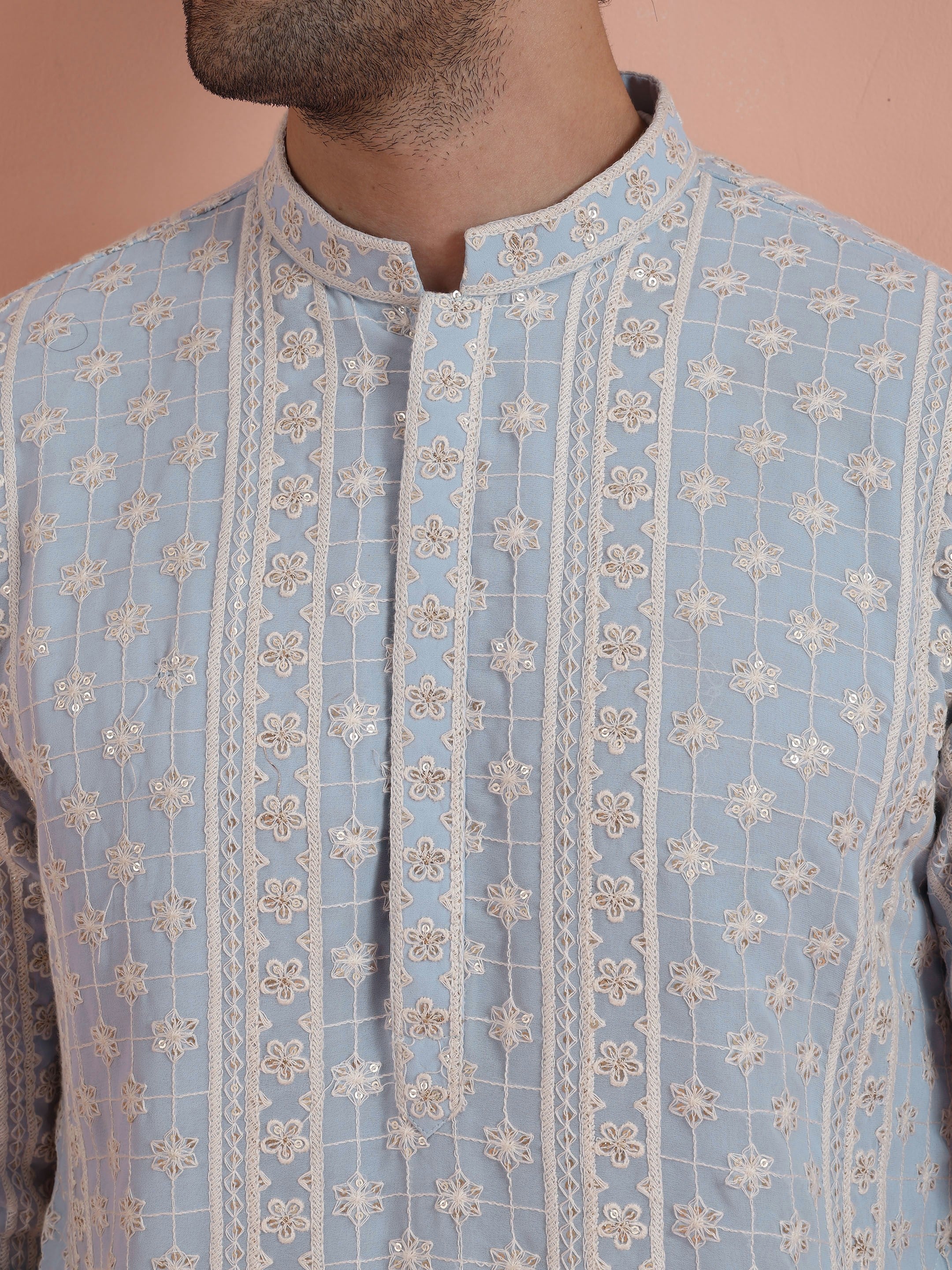 Sky Blue Embroidered Sequin Kurta - Image 5