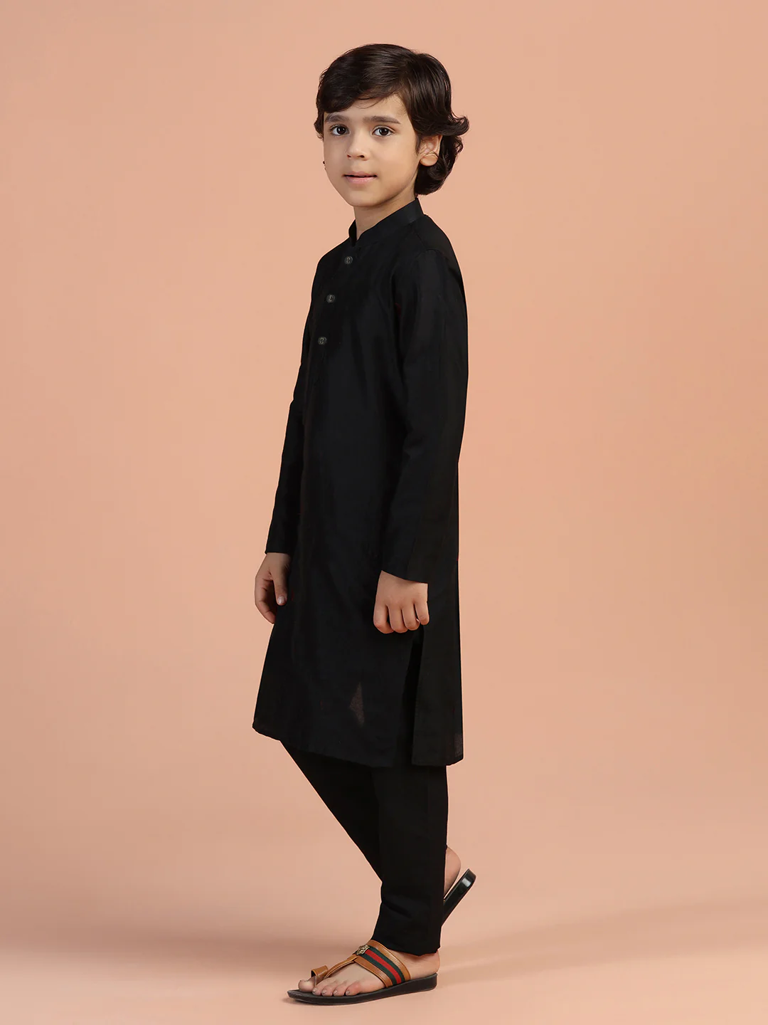 Solid Black Kurta for Boys - Image 2