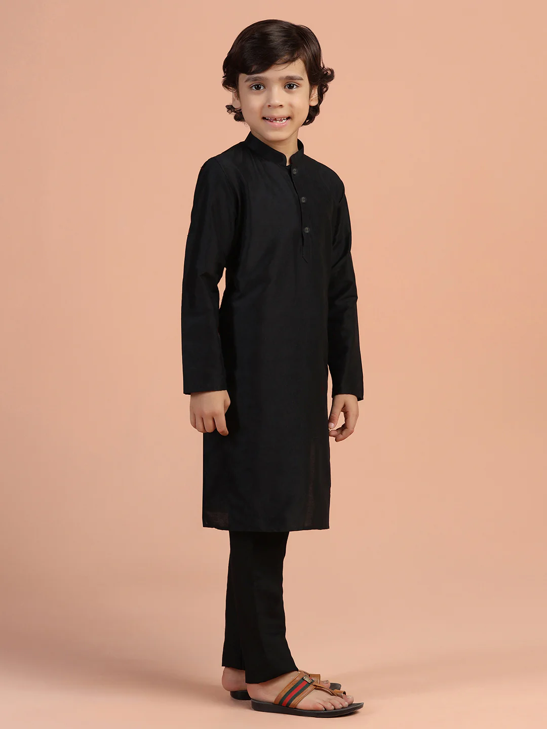 Solid Black Kurta for Boys - Image 3