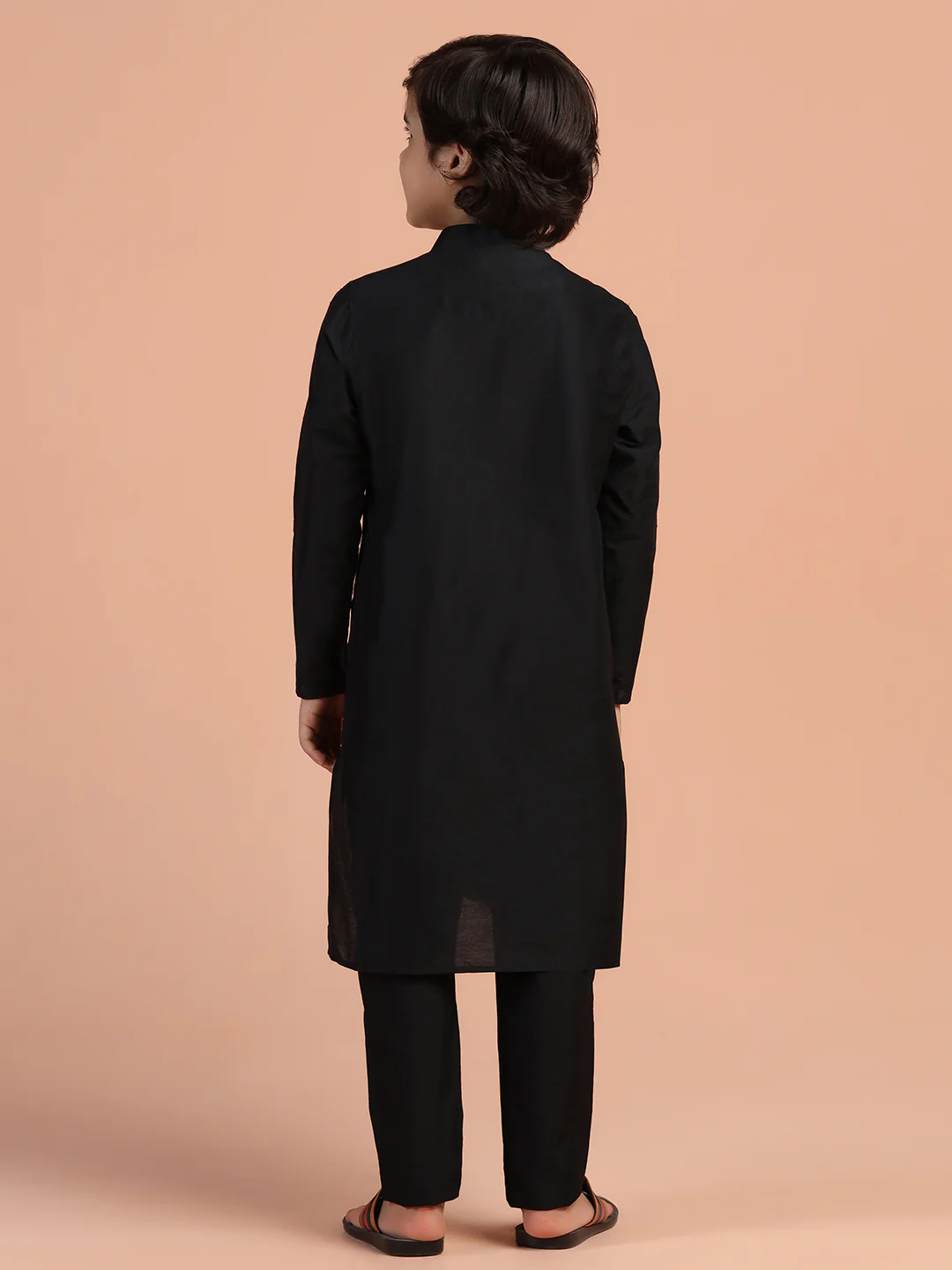 Solid Black Kurta for Boys - Image 4
