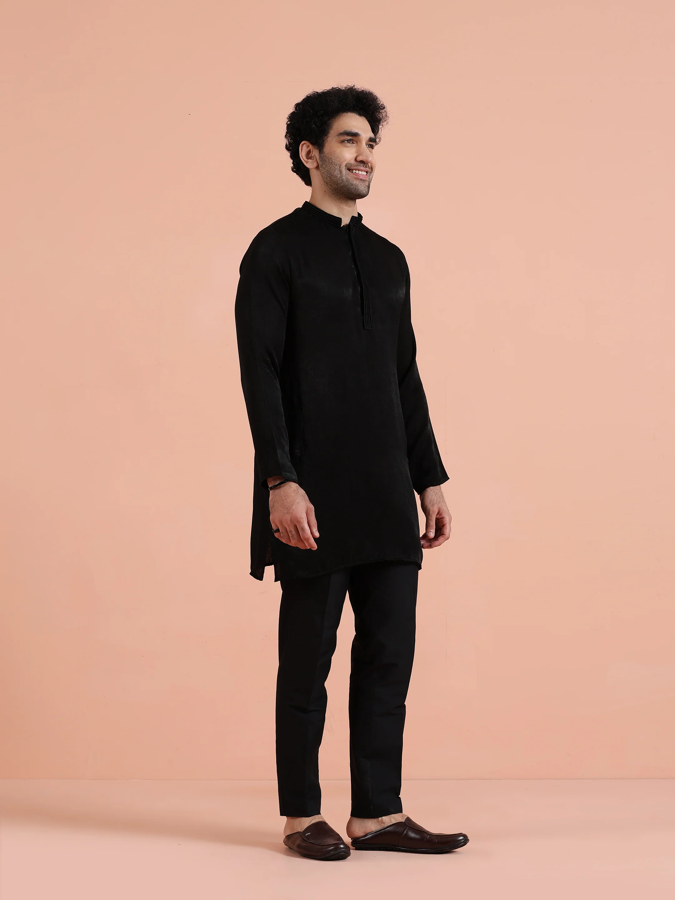 Solid Black Mid Kurta - Image 2