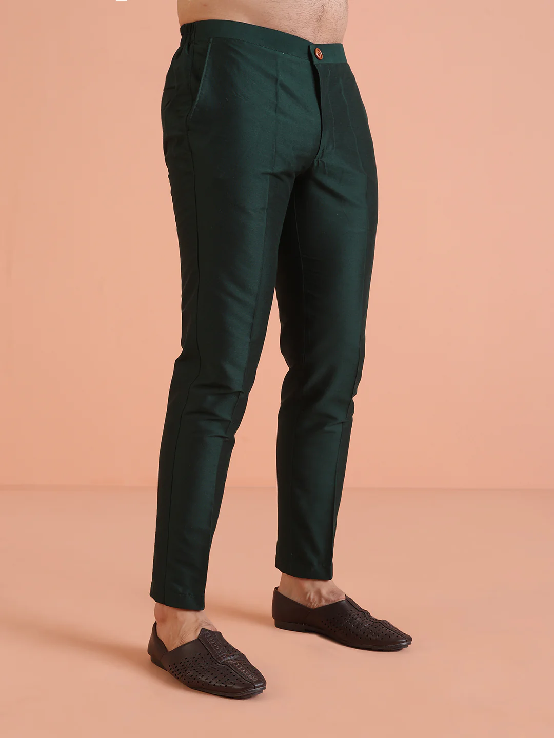 Bottle Green Silk Blend Trouser - Image 2