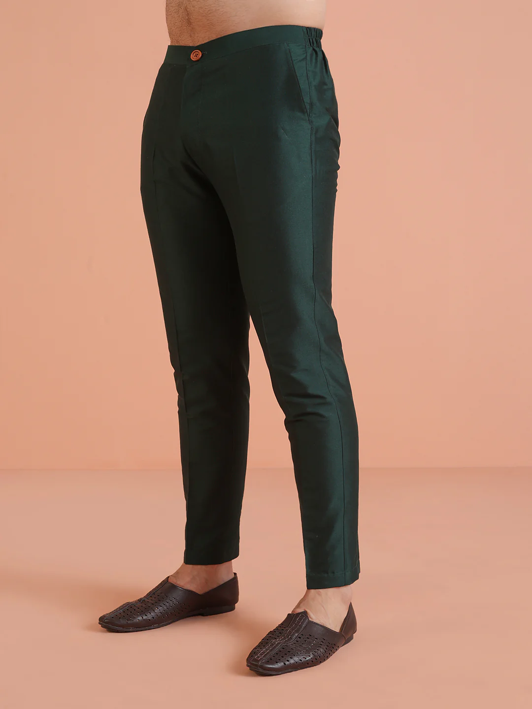 Bottle Green Silk Blend Trouser - Image 3