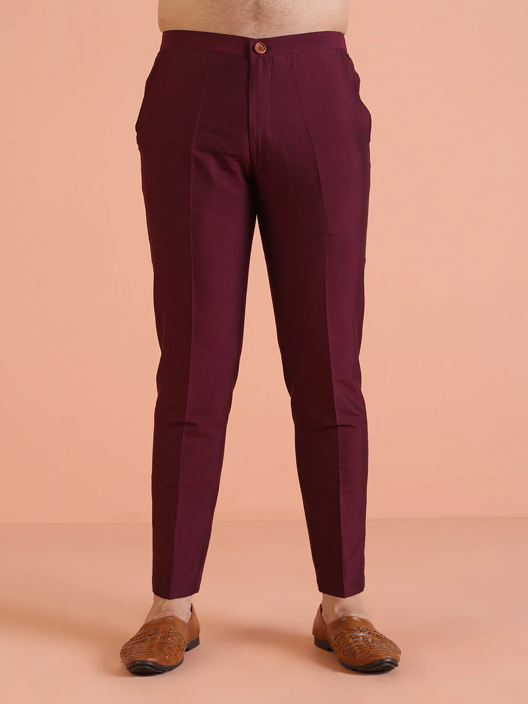 Maroon Cotton Blend Solid Slim Fit Trouser - Image 13