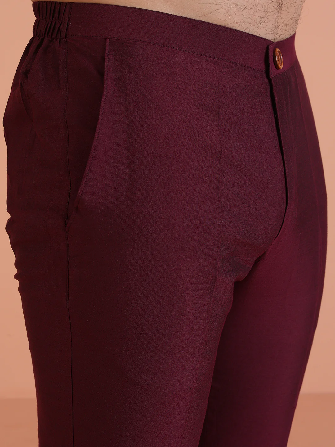 Maroon Cotton Blend Solid Slim Fit Trouser - Image 5