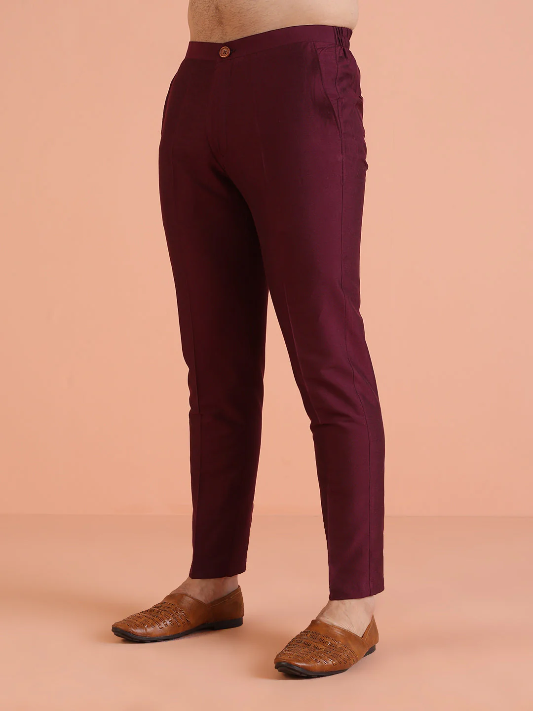 Maroon Cotton Blend Solid Slim Fit Trouser - Image 8