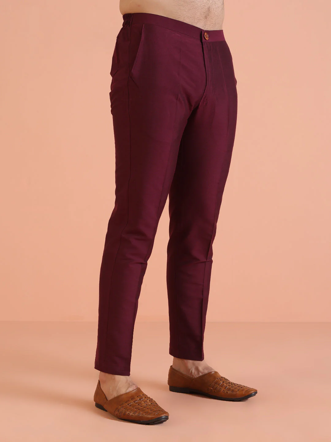 Maroon Cotton Blend Solid Slim Fit Trouser - Image 9