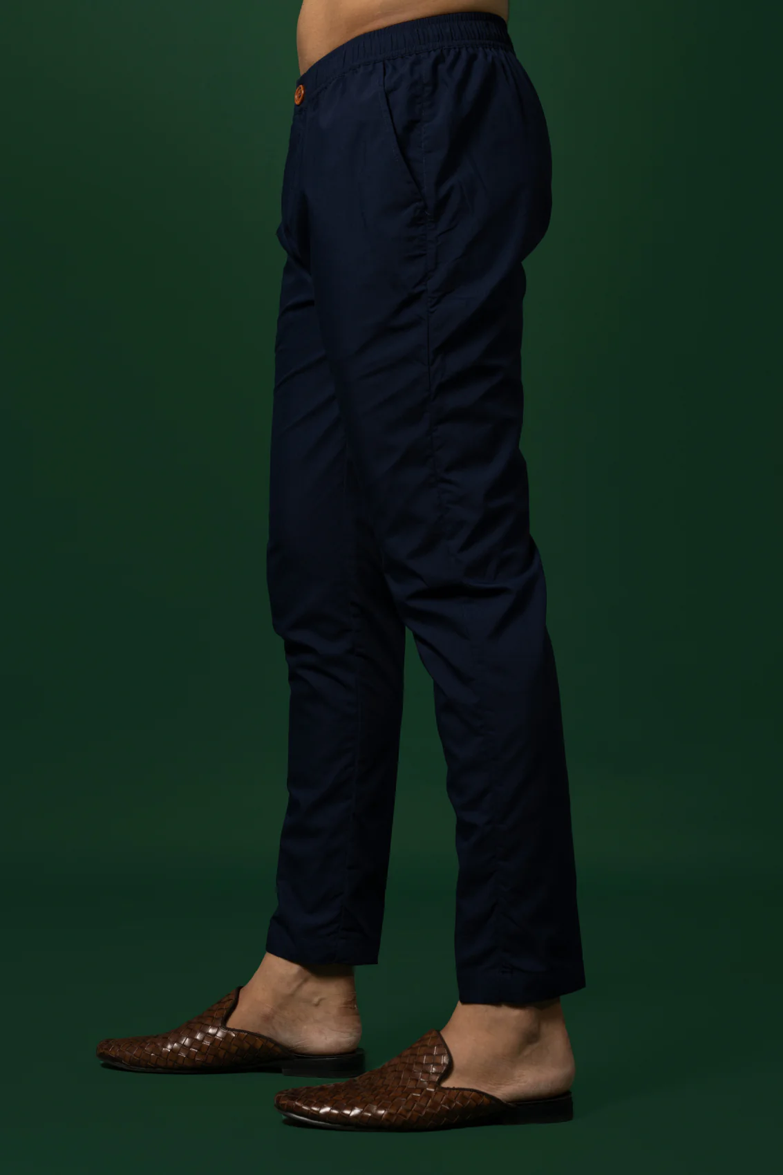 Navy Blue Solid Cotton Blend Trouser - Image 4