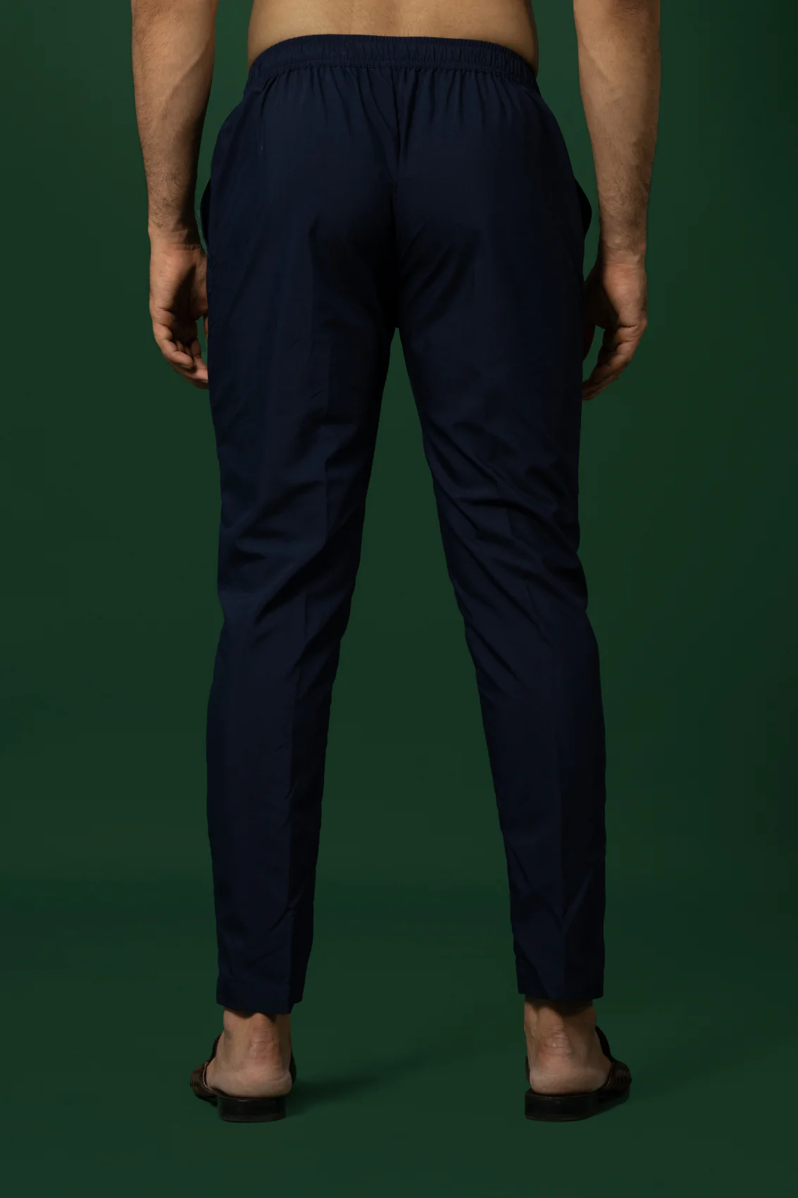 Navy Blue Solid Cotton Blend Trouser - Image 5