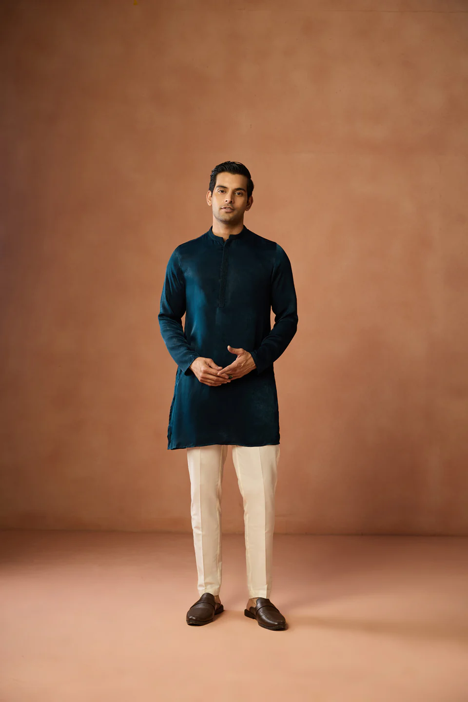 Teal Blue Jacket Kurta Trouser Set - Image 7